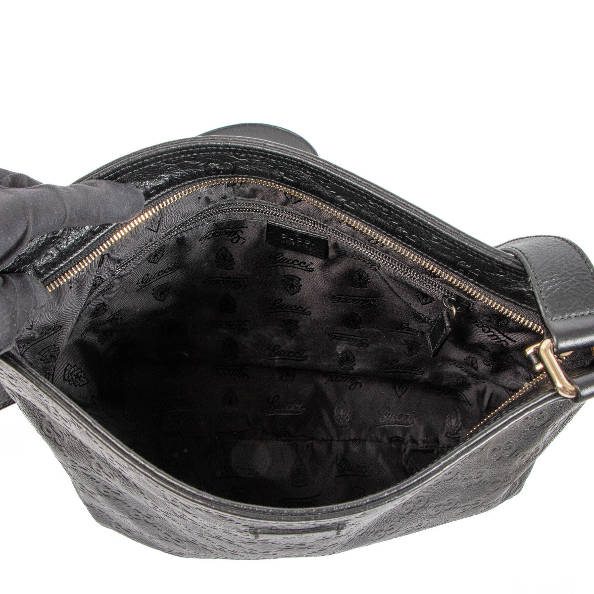 Gucci Black Guccissima Leather Messenger Bag