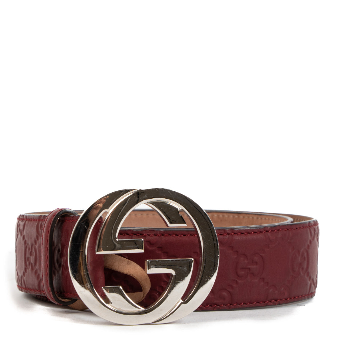 Gucci Burgundy Red Monogram Belt - size 85
