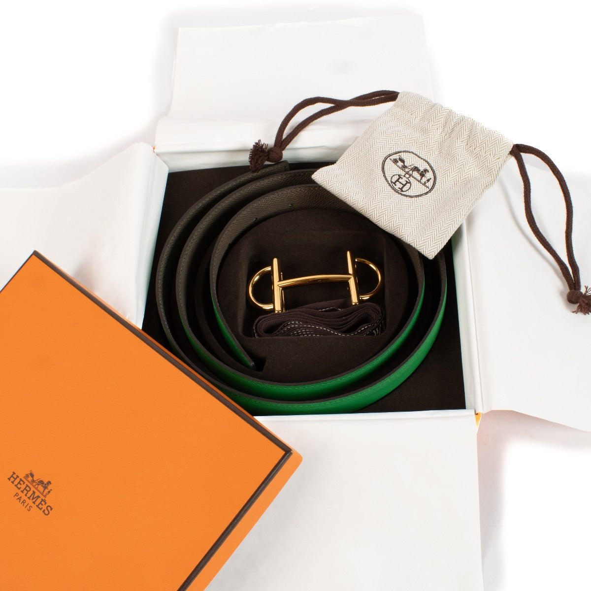 Hermès Vert Bamboo/Etoupe Swift/Epsom Gamma Belt