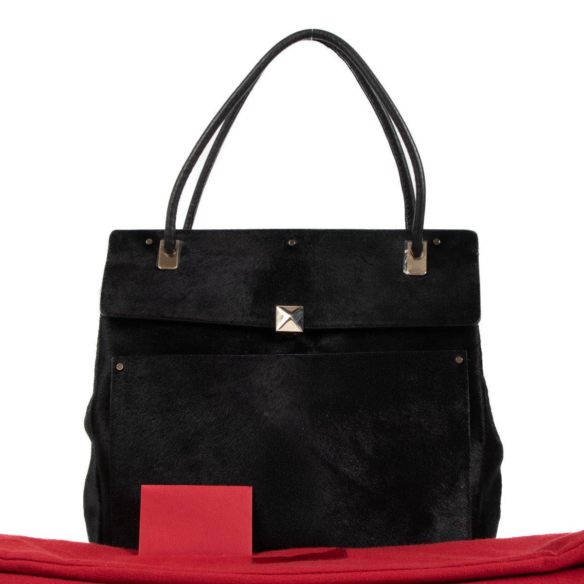 Valentino Garavani Black Pony Hair Stud Tote Bag