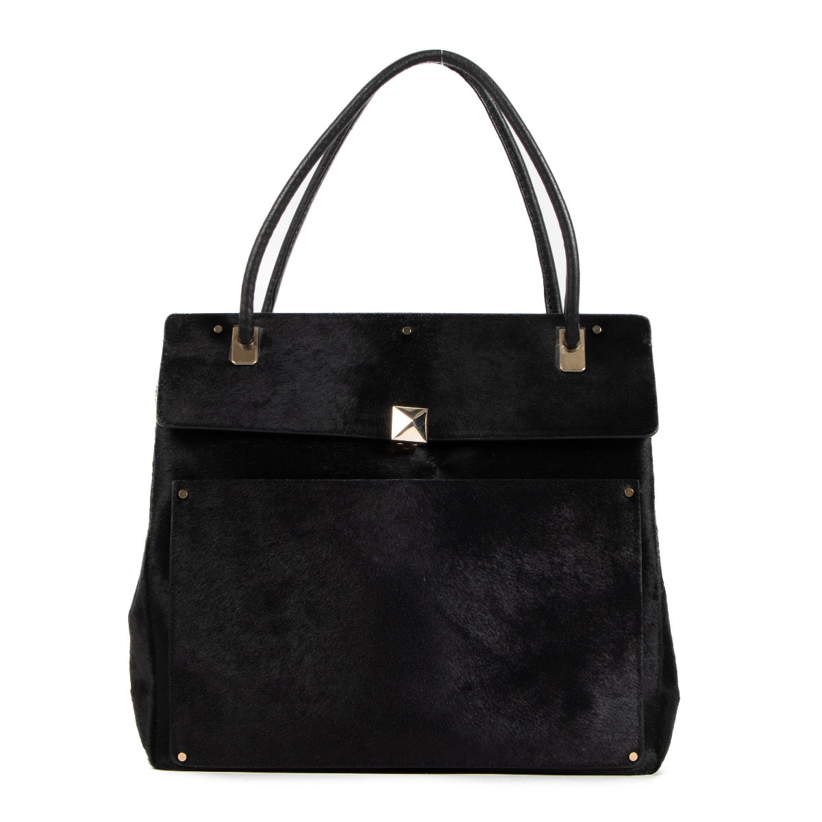 Valentino Garavani Black Pony Hair Stud Tote Bag