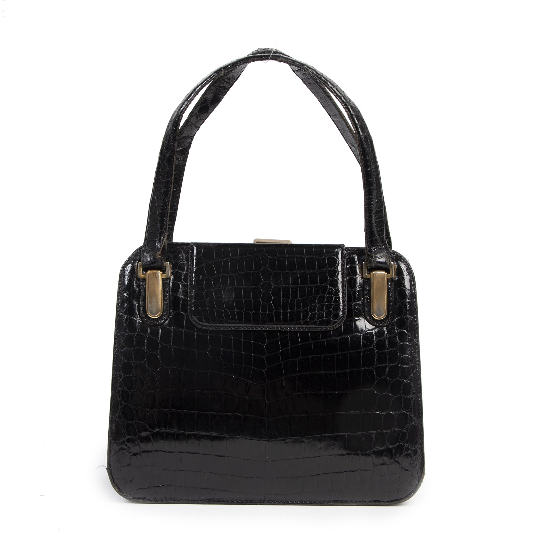Authentic second-hand vintage Delvaux Vintage Croco Top Handle Bag buy online webshop LabelLOV