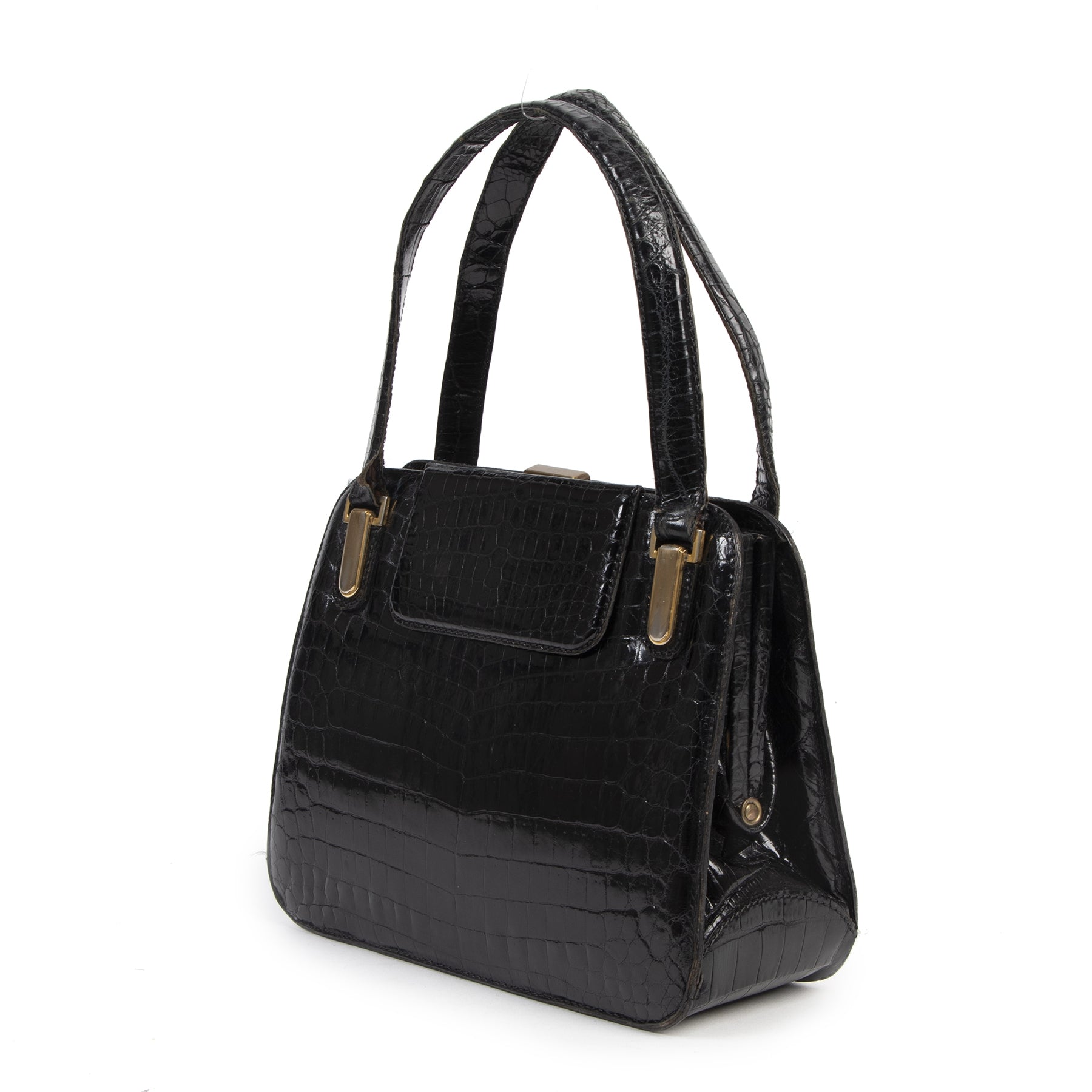 Authentieke tweedehands vintage Delvaux Vintage Croco Top Handle Bag koop online webshop LabelLOV