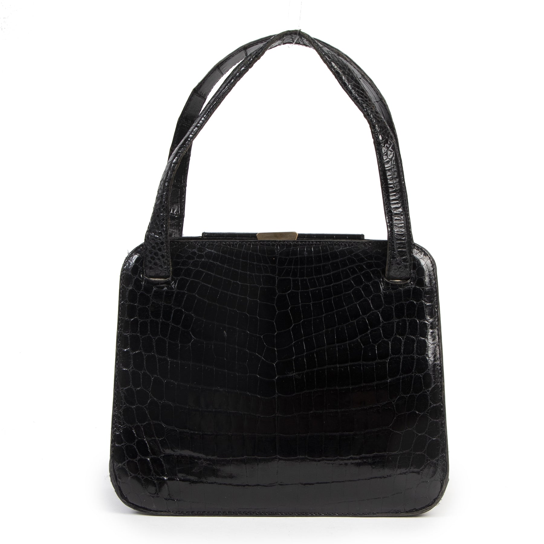 Authentieke tweedehands vintage Delvaux Vintage Croco Top Handle Bag koop online webshop LabelLOV