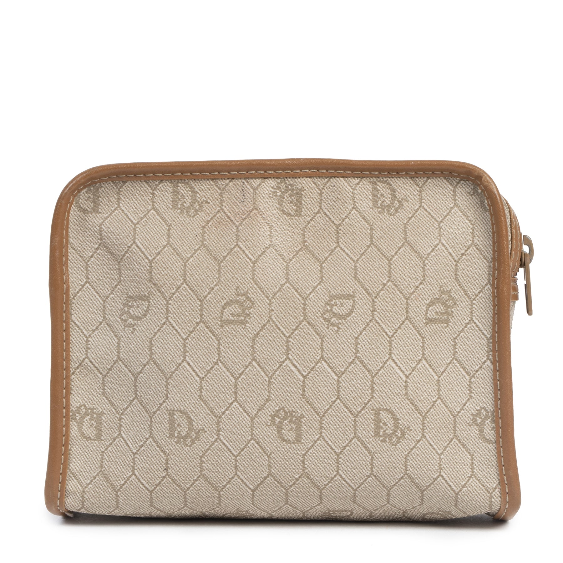 Authentieke tweedehands vintage Dior Beige Honeycomb Cosmetic Case koop online webshop LabelLOV