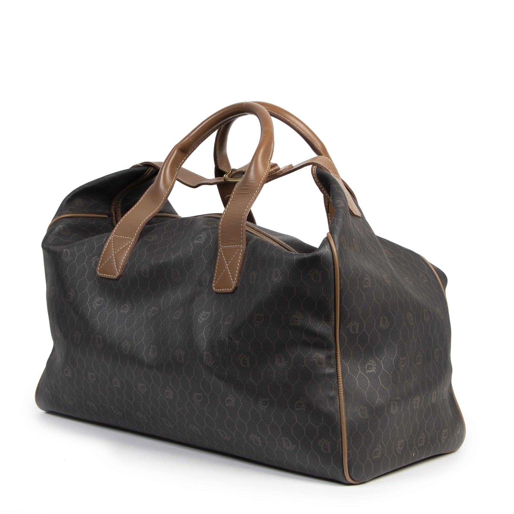 Authentieke tweedehands vintage Dior Grey Honeycomb Travel Bag koop online webshop LabelLOV