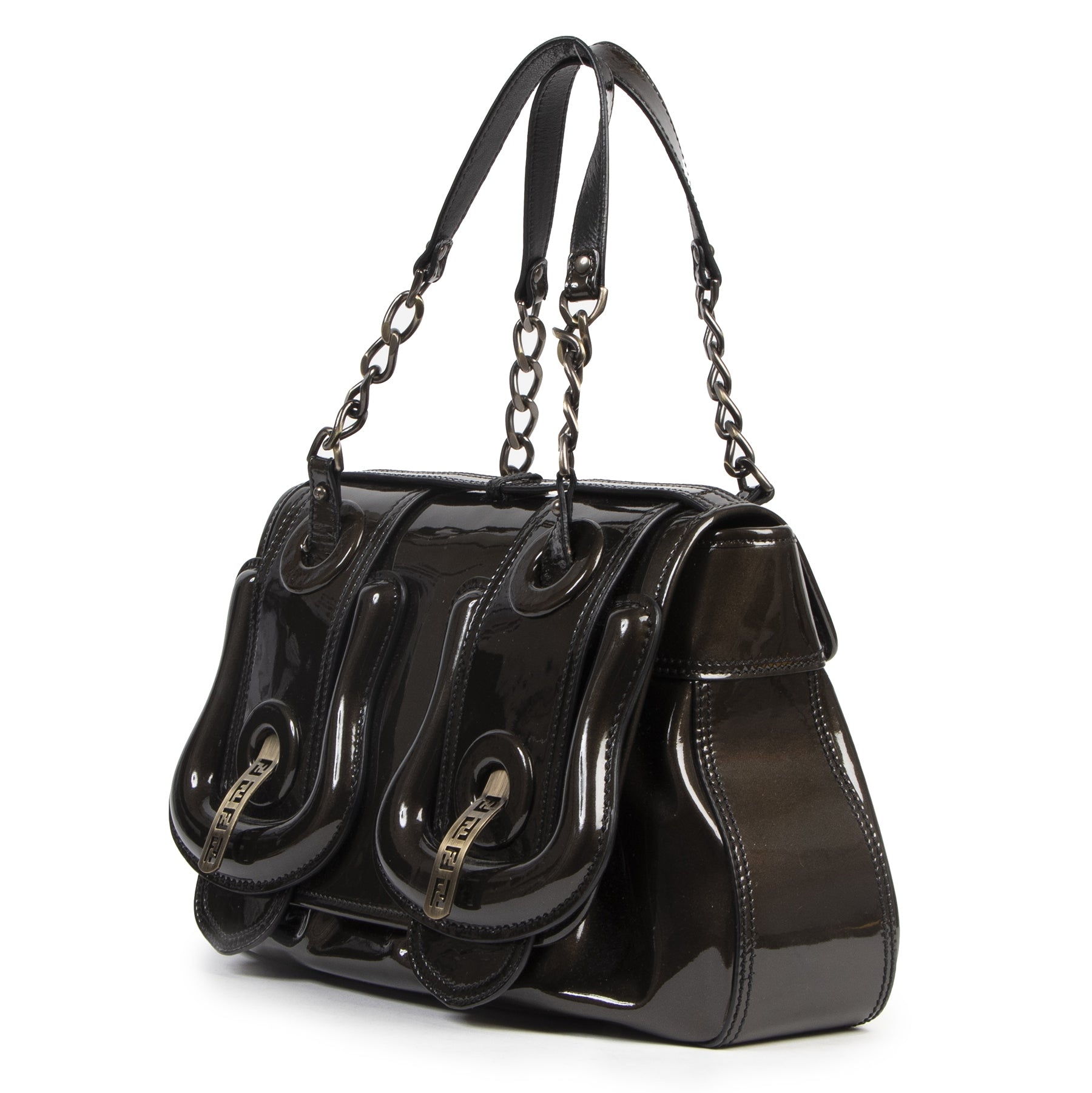 We buy and sell your authentic Fendi Patent B. Brownish Metallic Shoulder Bags for the best price