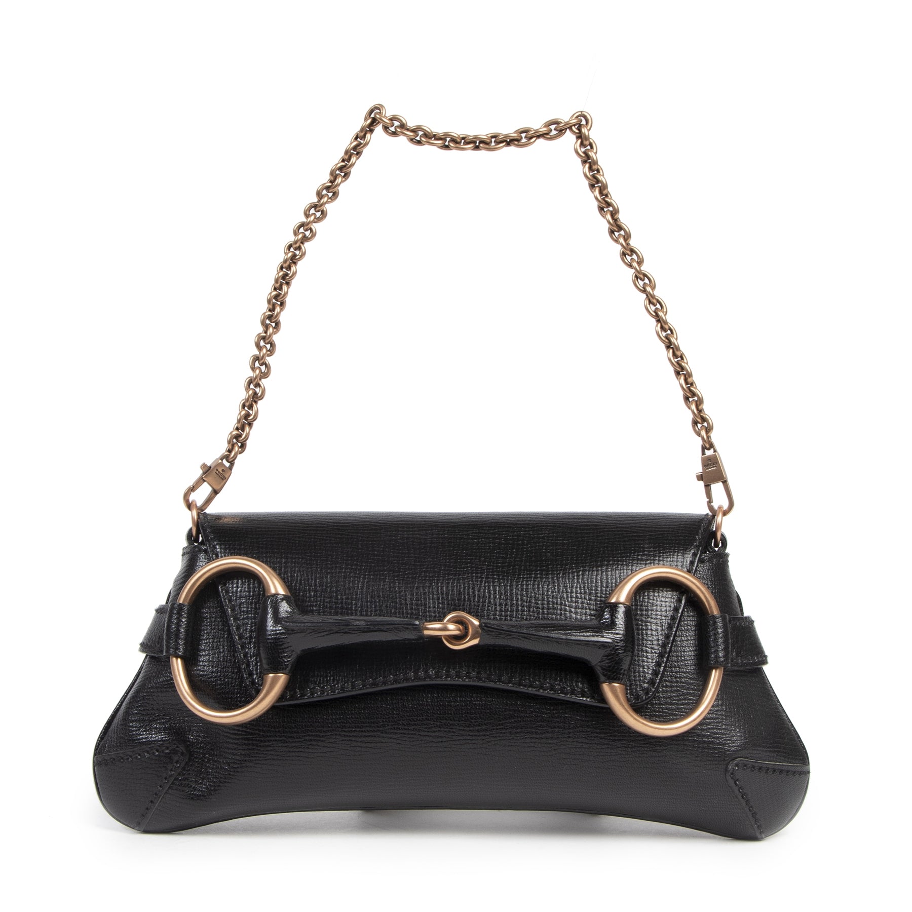 Authentieke Tweedehands Gucci Black Horsebit Shoulder Bag juiste prijs veilig online shoppen luxe merken webshop winkelen Antwerpen België mode fashion