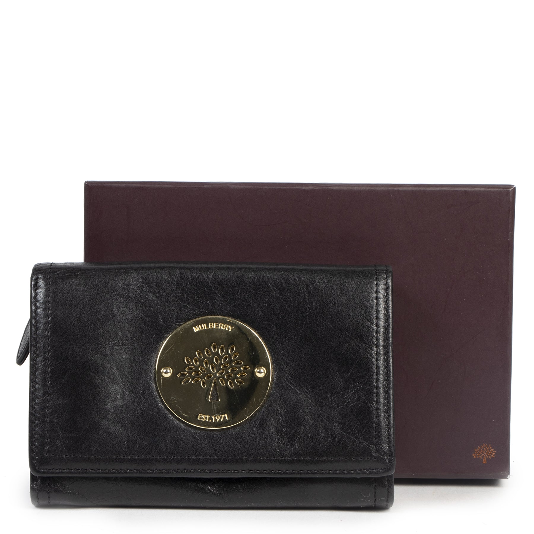 Authentic second-hand vintage Mulberry Black Daria Wallet buy online webshop LabelLOV