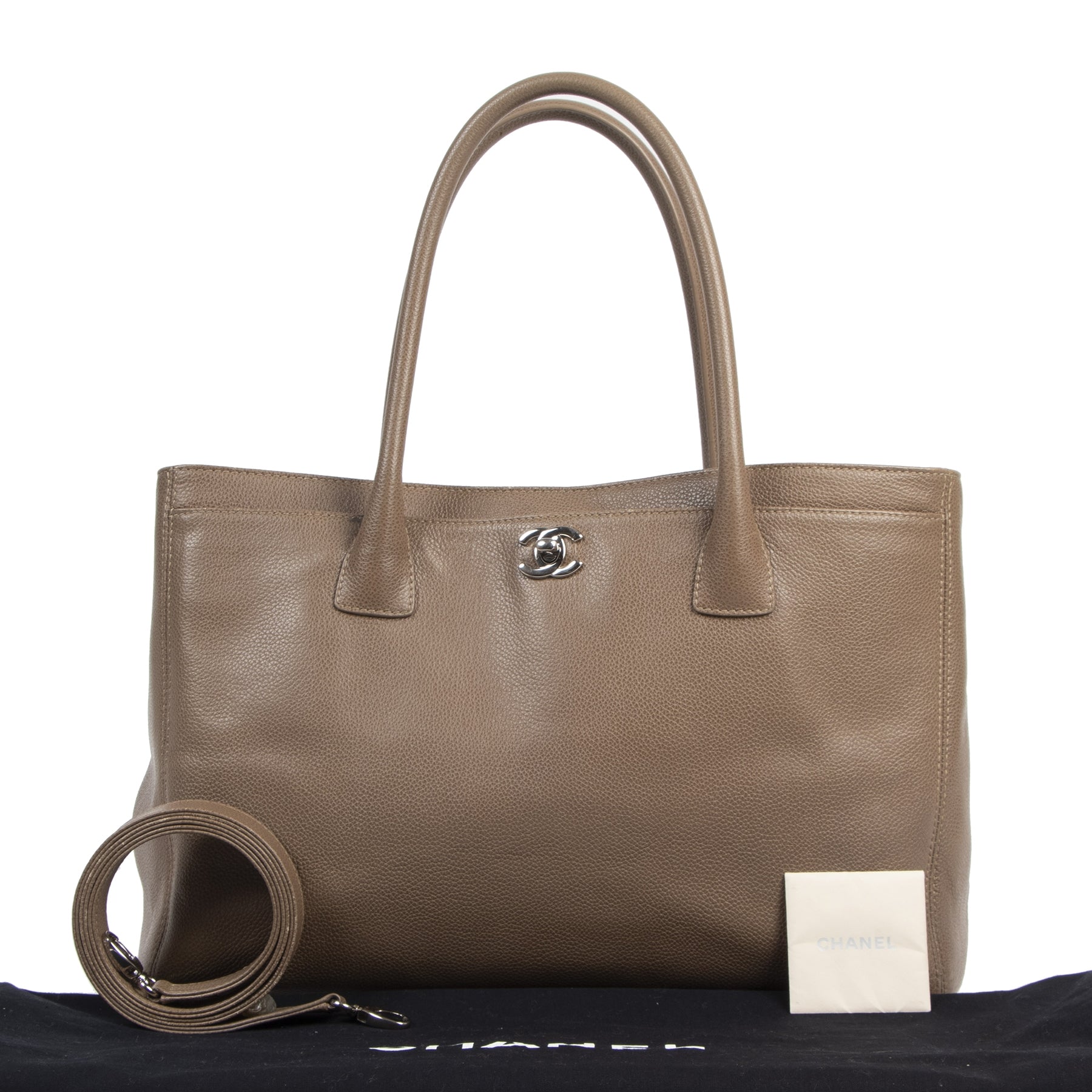 Authentic secondhand Chanel Taupe Executive Cerf Tote Bag designer bags fashion luxury vintage webshop safe secure online shopping