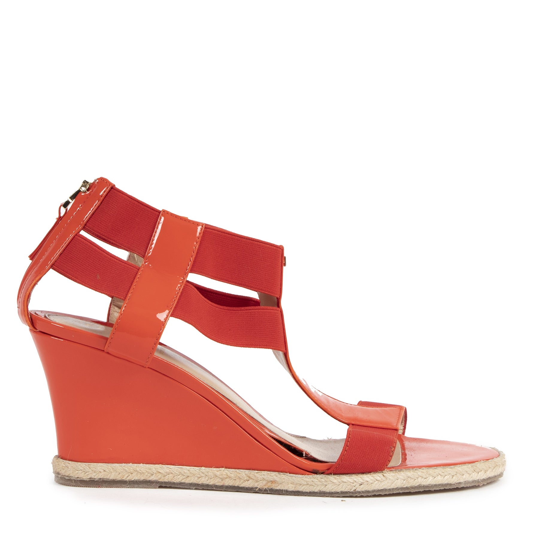 Authentieke Tweedehands Fendi Red Strappy Wedge Sandals - Size 40 juiste prijs veilig online shoppen luxe merken webshop winkelen Antwerpen België mode fashion