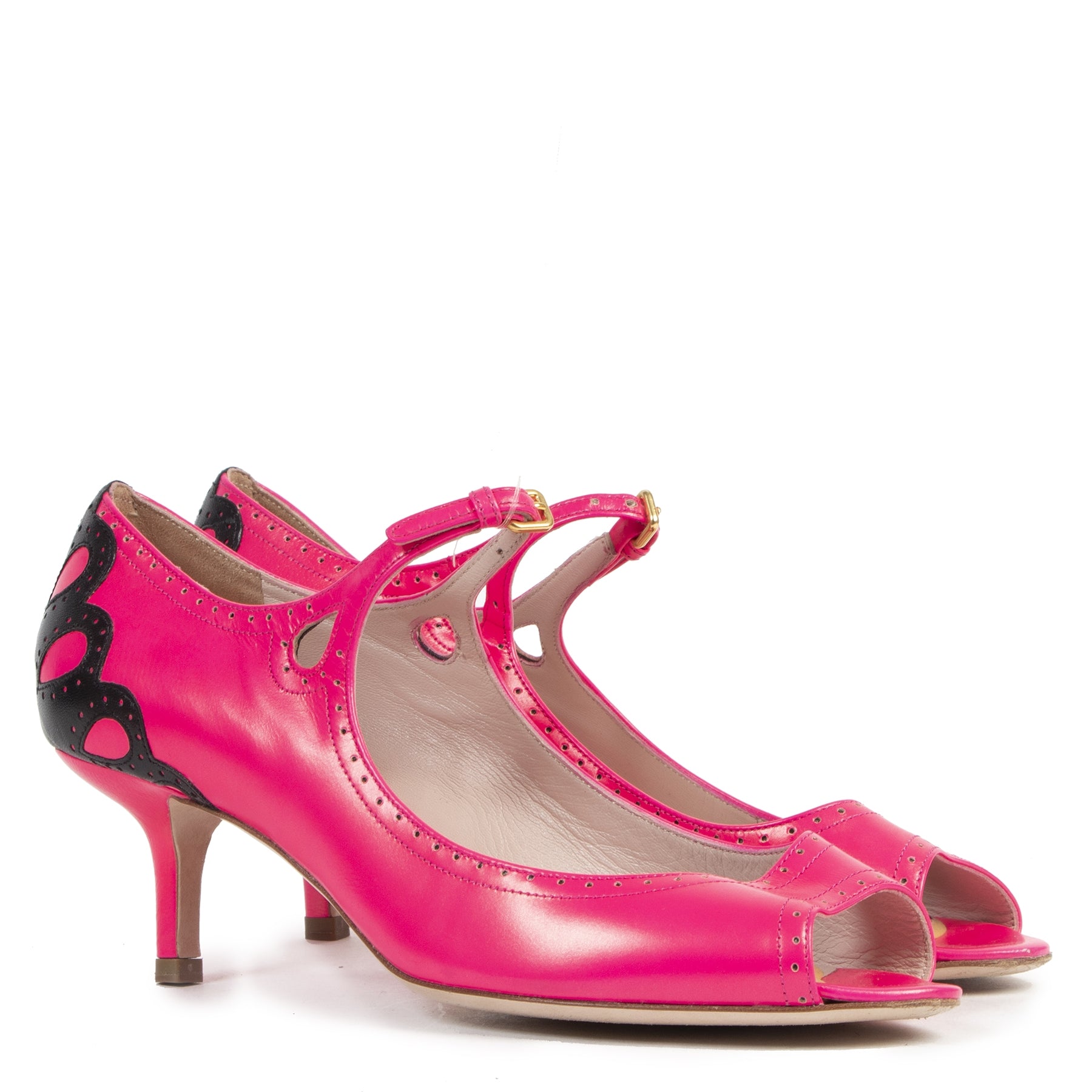 Authentic secondhand Miu Miu Pink Open Toe Kitten Heels - Size 39 designer shoes fashion luxury vintage webshop safe secure online shopping