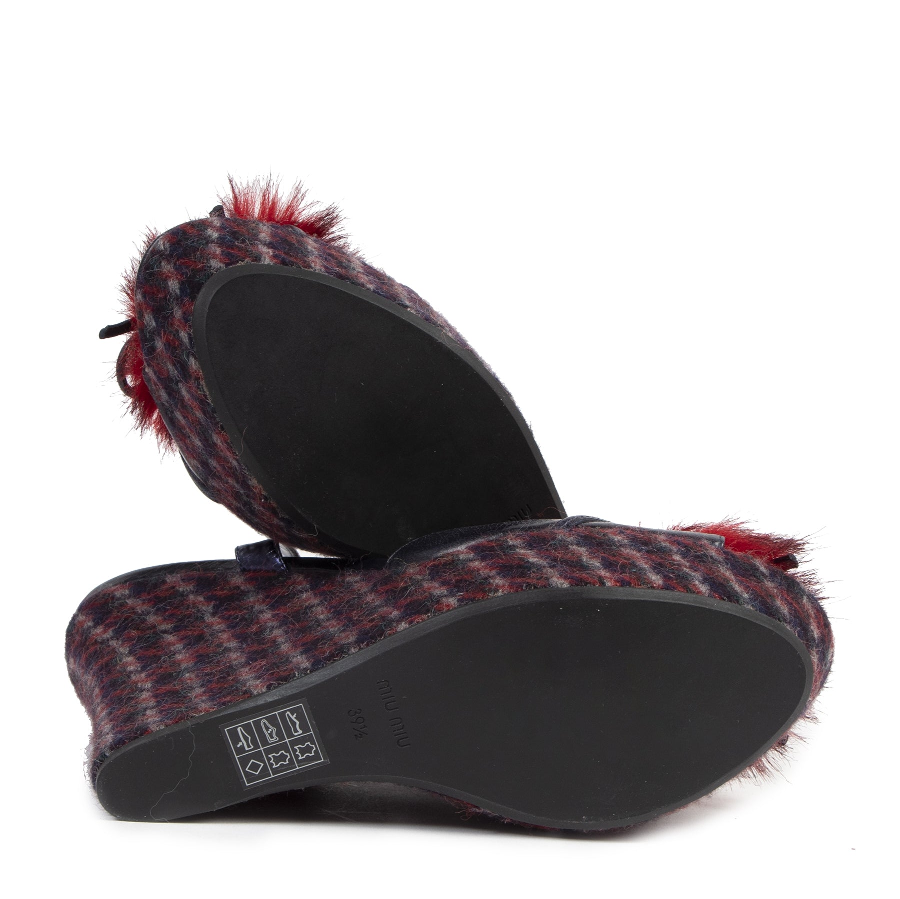 Authentieke tweedehands vintage Miu Miu Plaid Wedges - Size 39,5 koop online webshop LabelLOV