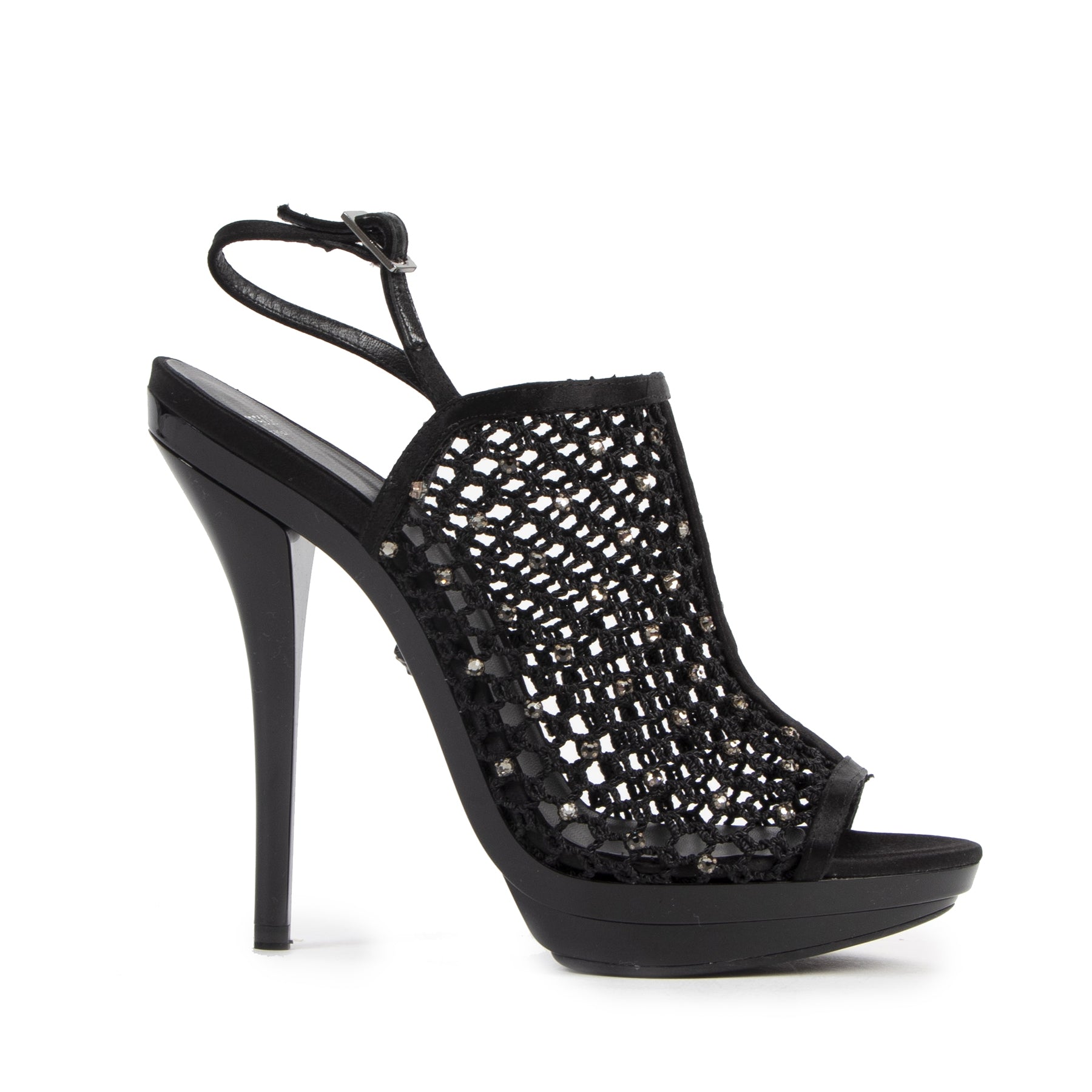 Authentieke Tweedehands Versace Black Mesh Strass Heels - Size 38 juiste prijs veilig online shoppen luxe merken webshop winkelen Antwerpen België mode fashion