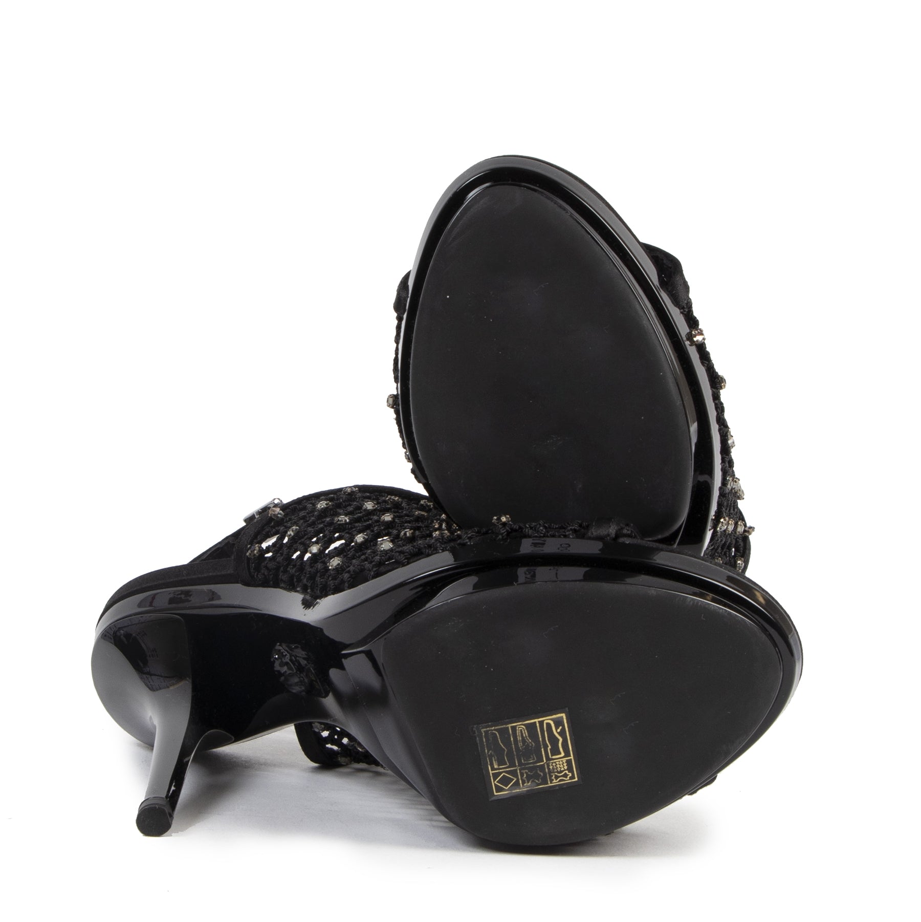 Authentic secondhand Versace Black Mesh Strass Heels - Size 38 designer shoes luxury vintage webshop fashion safe secure online shopping