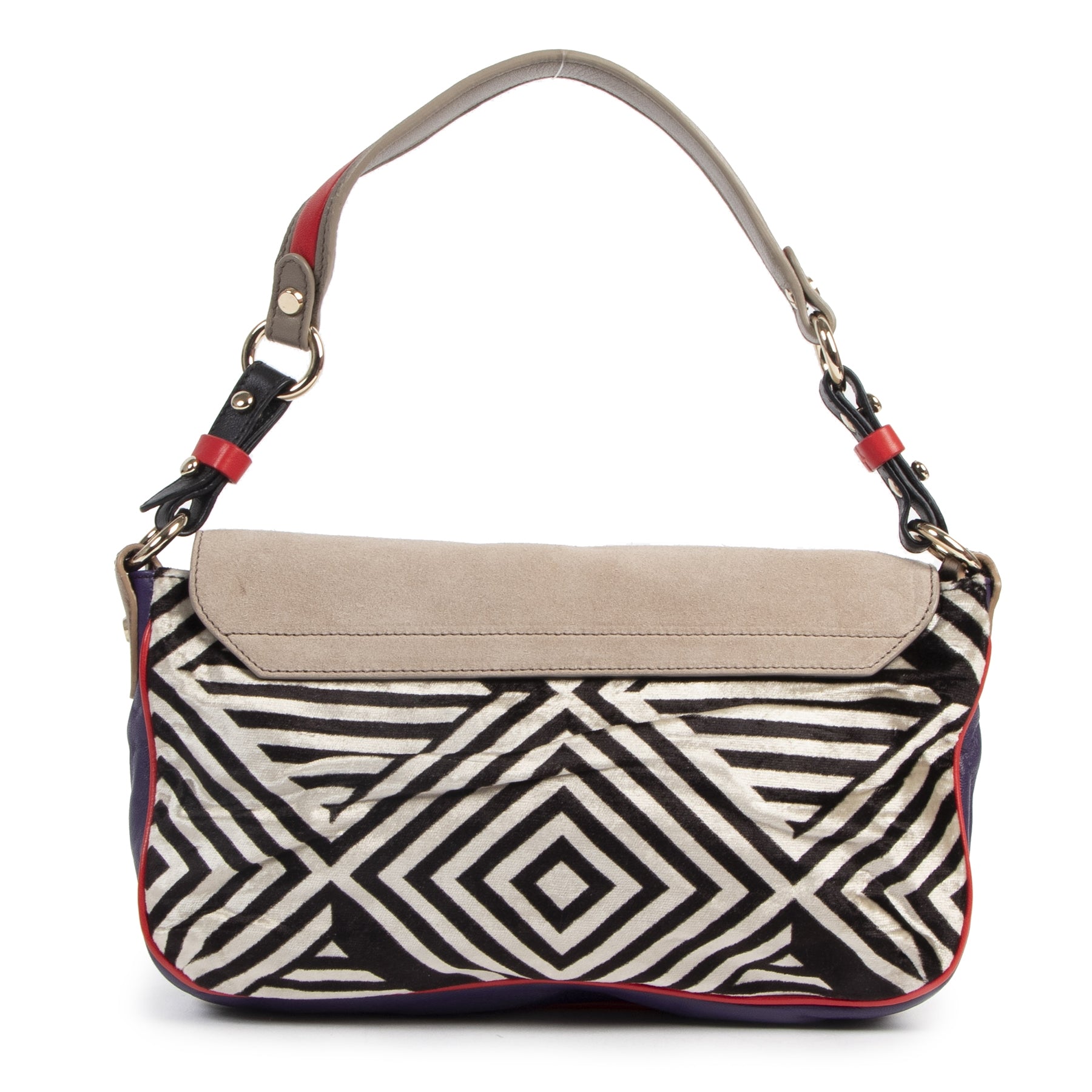 Authentieke Tweedehands Versace Purple Grey Printed Shoulder Bag juiste prijs veilig online shoppen luxe merken webshop winkelen Antwerpen België mode fashion