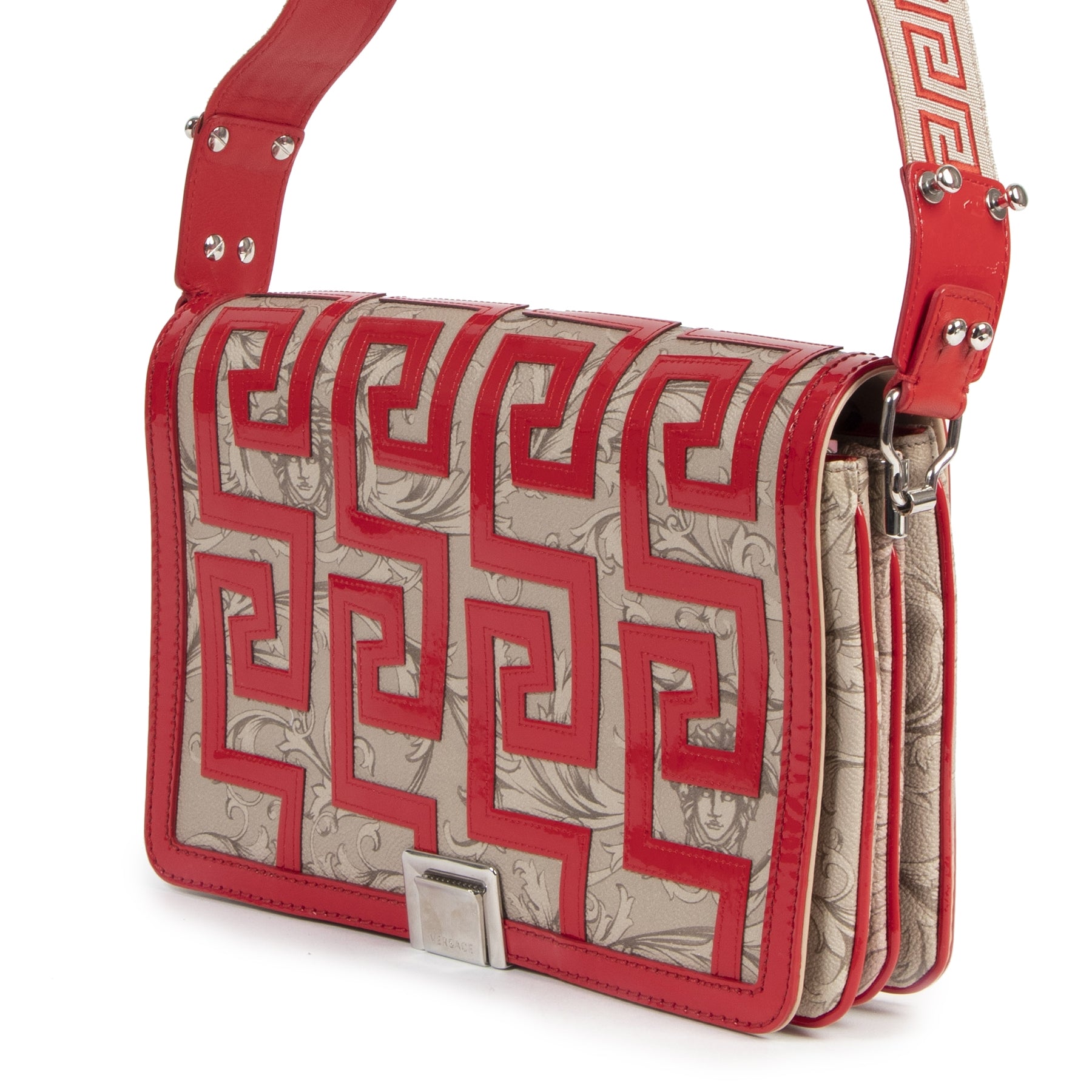 Authentique seconde-main vintage Versace Red Baroque Print Shoulder Bag achète en ligne webshop LabelLOV