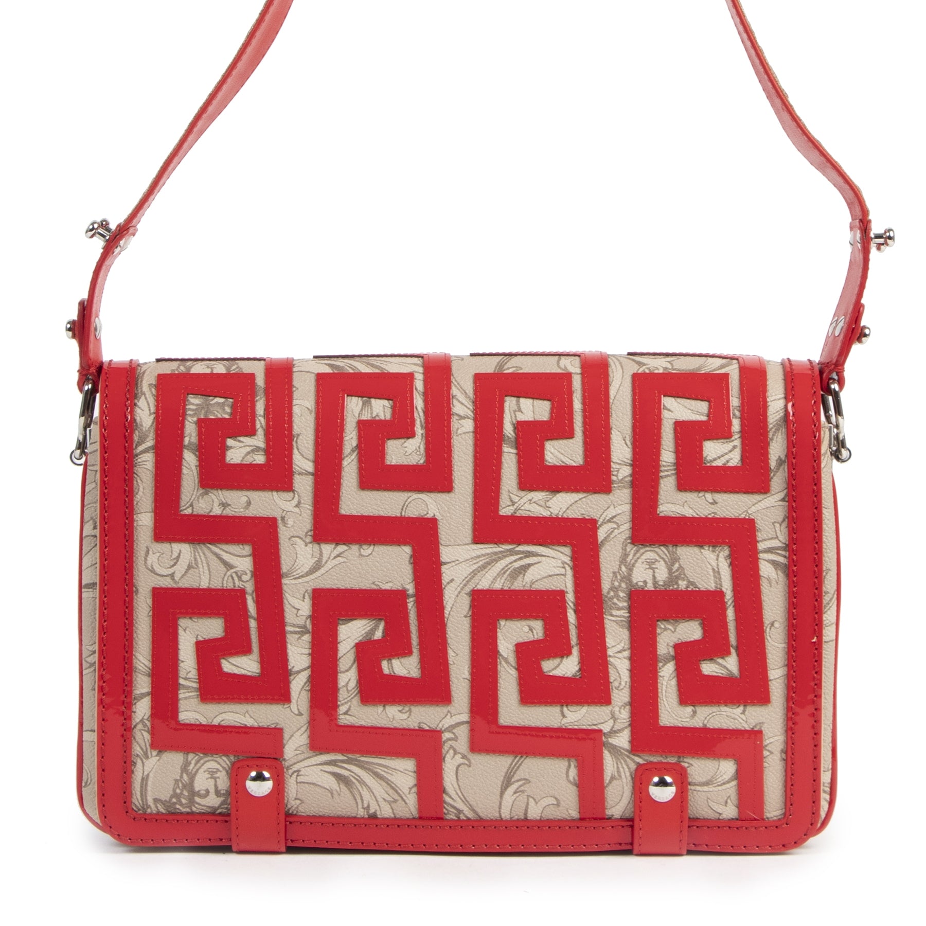Authentic second-hand vintage Versace Red Baroque Print Shoulder Bag buy online webshop LabelLOV