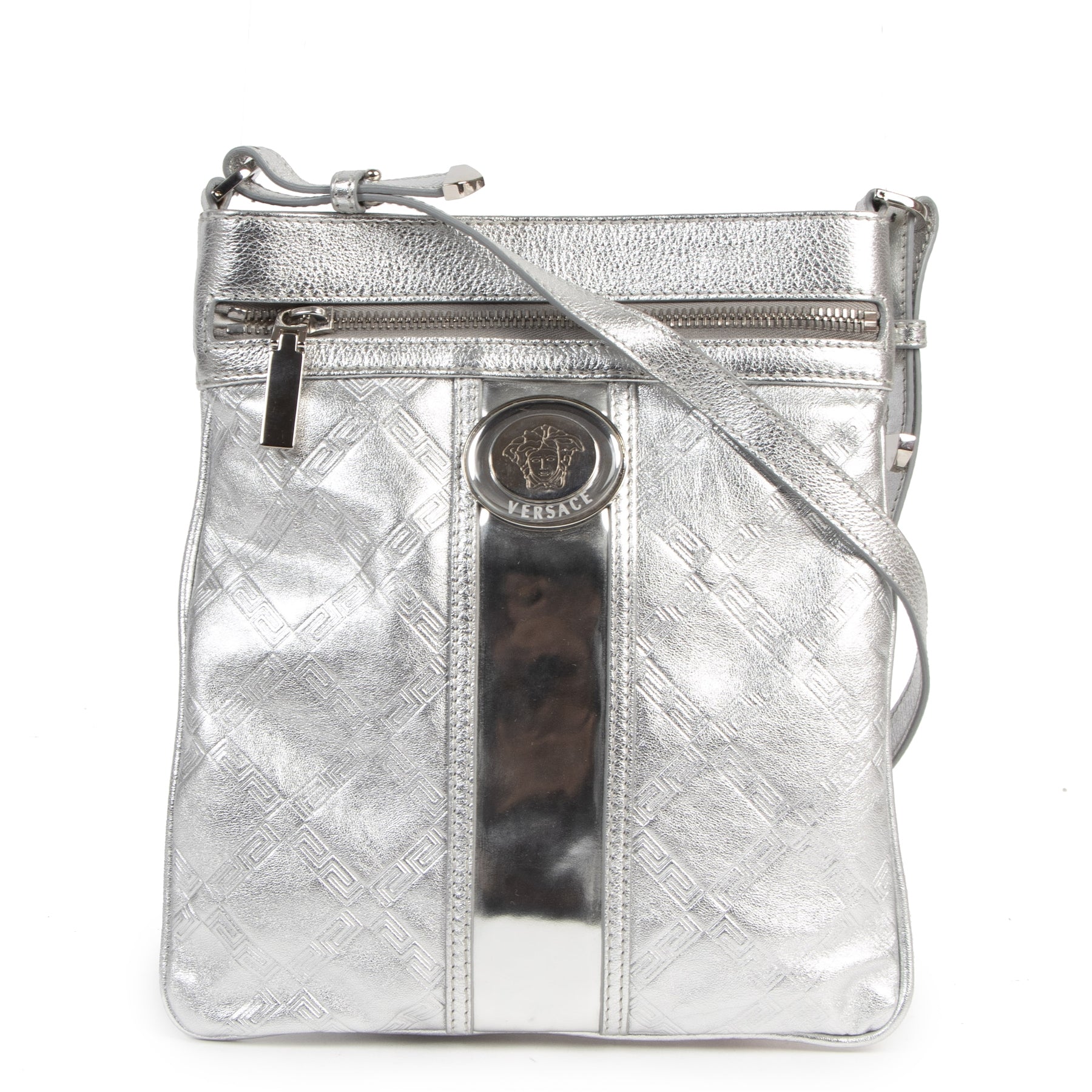 Authentic secondhand Versace Silver Messenger Crossbody Bag designer bags luxury vintage webshop
