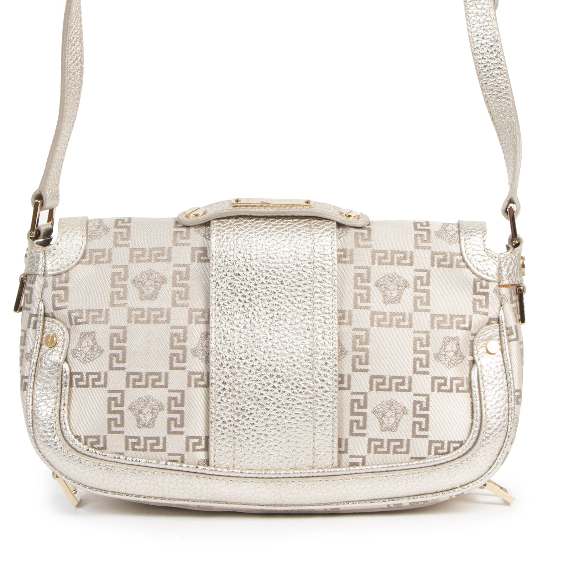 Authentieke Tweedehands Versace Silver Medusa Shoulder Bag juiste prijs veilig online shoppen luxe merken webshop winkelen Antwerpen België mode fashion