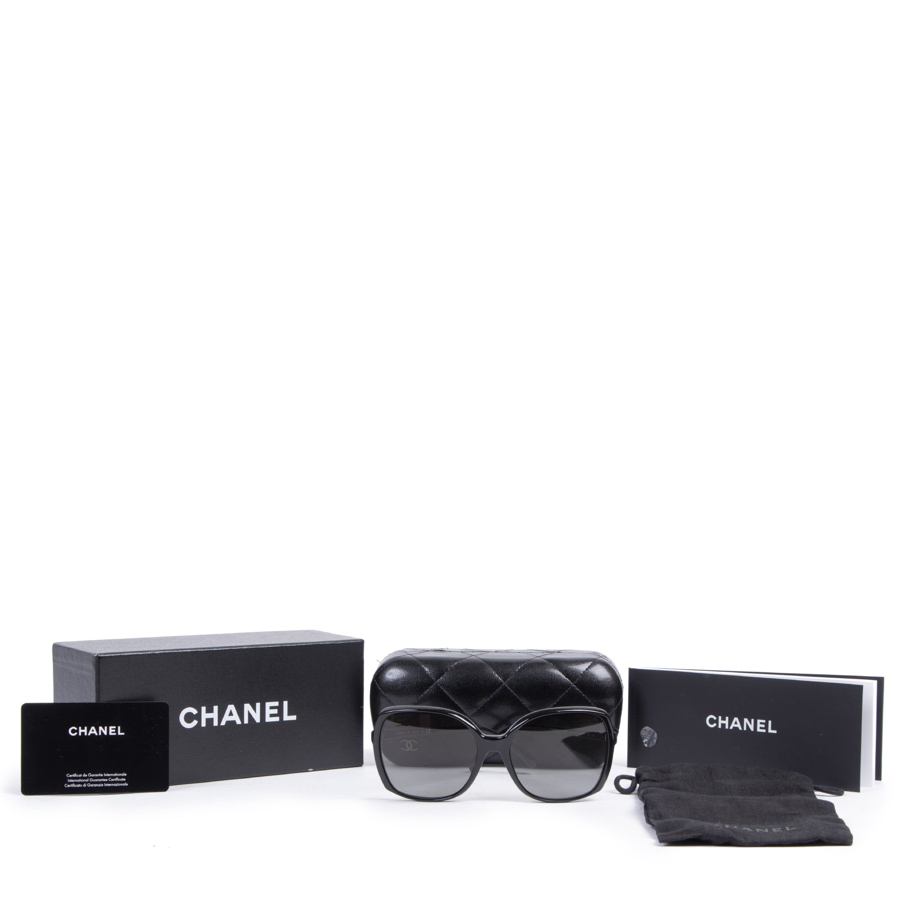 Authentieke tweedehands vintage Chanel Black Square Sunglasses koop online webshop LabelLOV