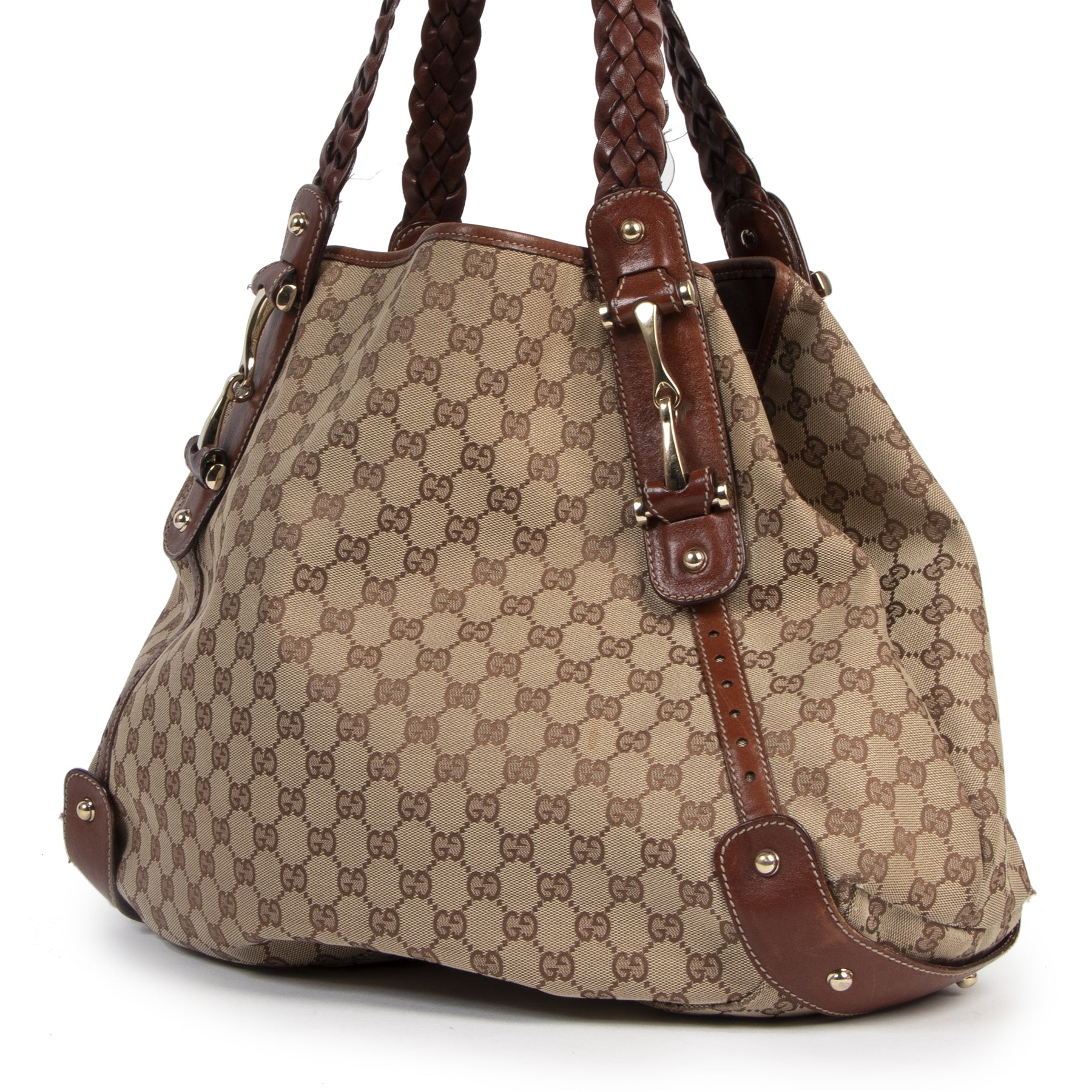 Authentieke Tweedehands Gucci Monogram Pelham Shoulder Bag juiste prijs veilig online shoppen luxe merken webshop winkelen Antwerpen België mode fashion