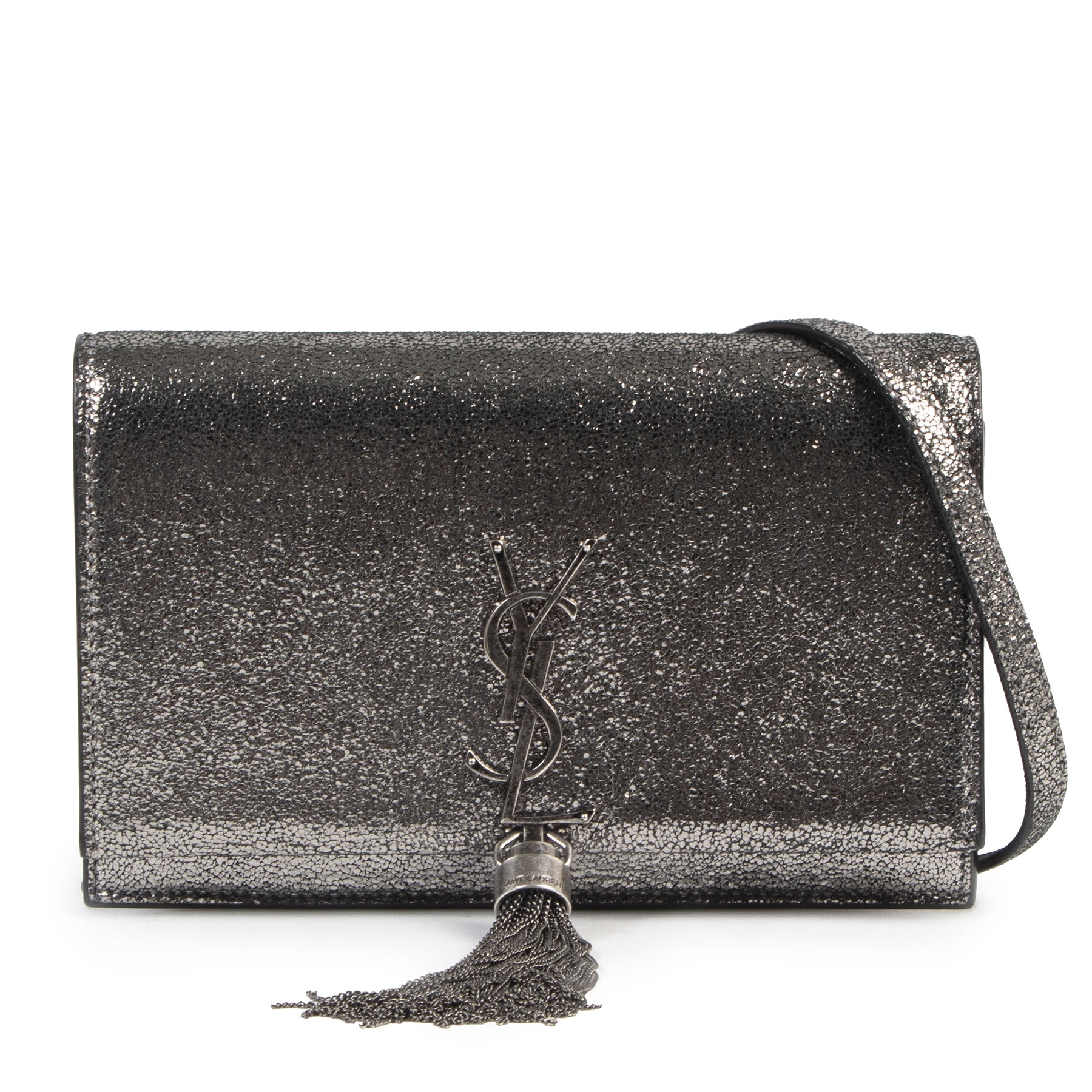 Saint Laurent Kate Silverish Grey Chain Wallet with Tassel for the best price online at Labellov