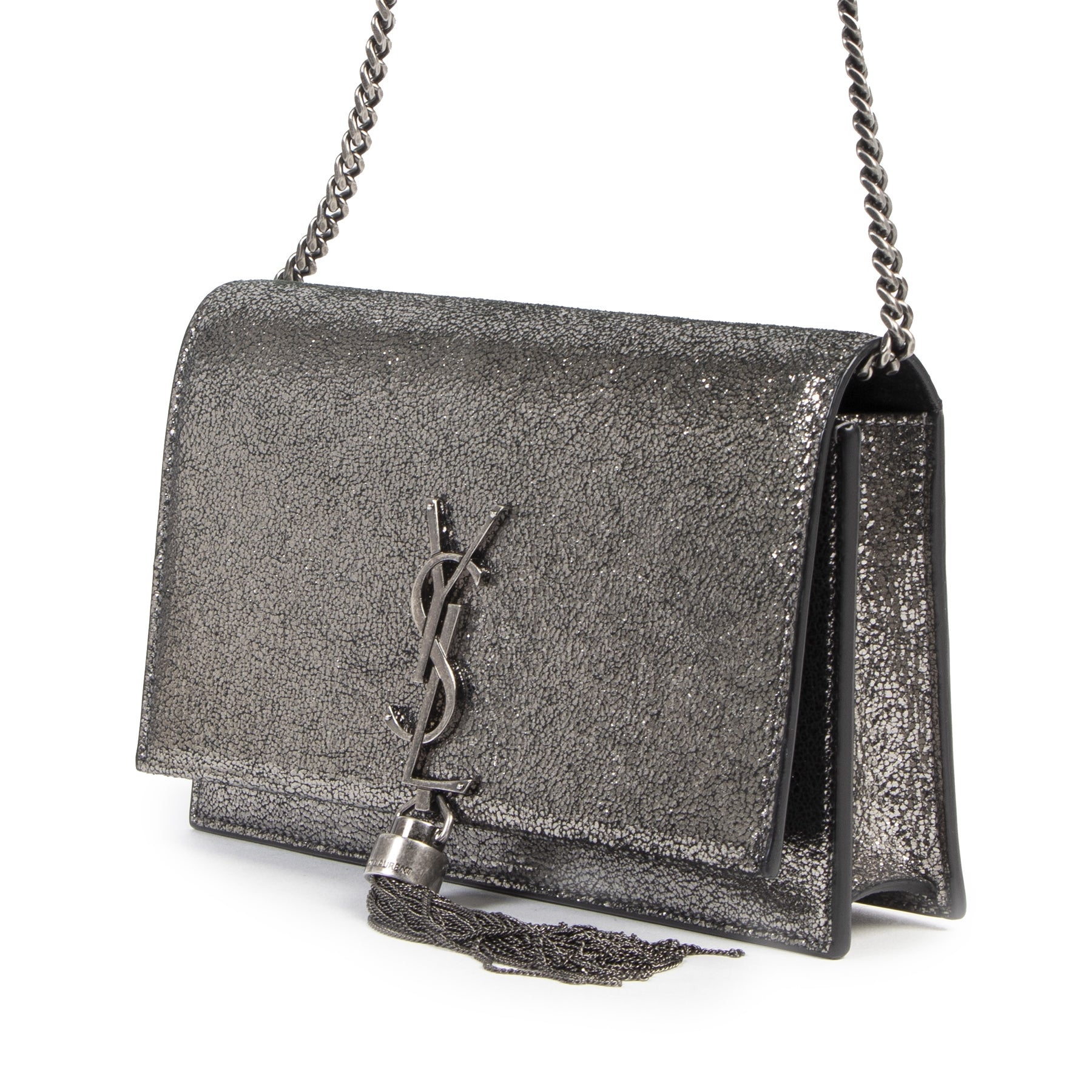 Saint Laurent Kate Silverish Grey Chain Wallet with Tassel for the best price of 2020