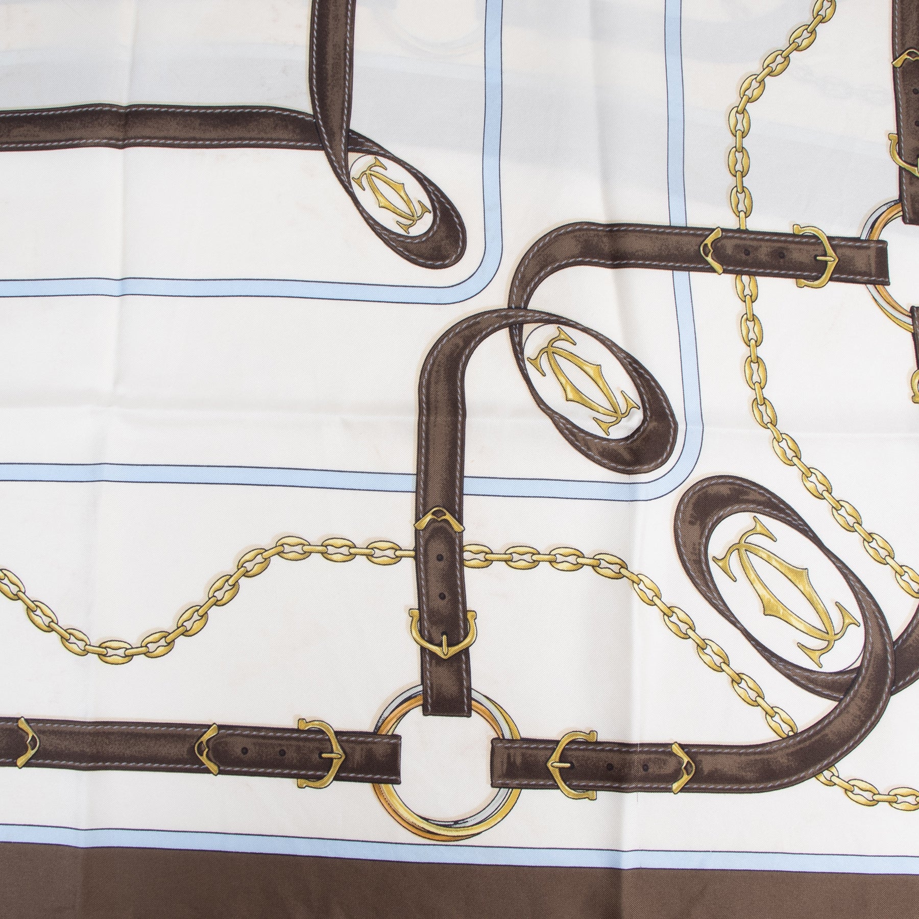 Authentic secondhand Cartier Brown Chain Belt Silk Scarf luxury vintage webshop fashion safe secure online shopping