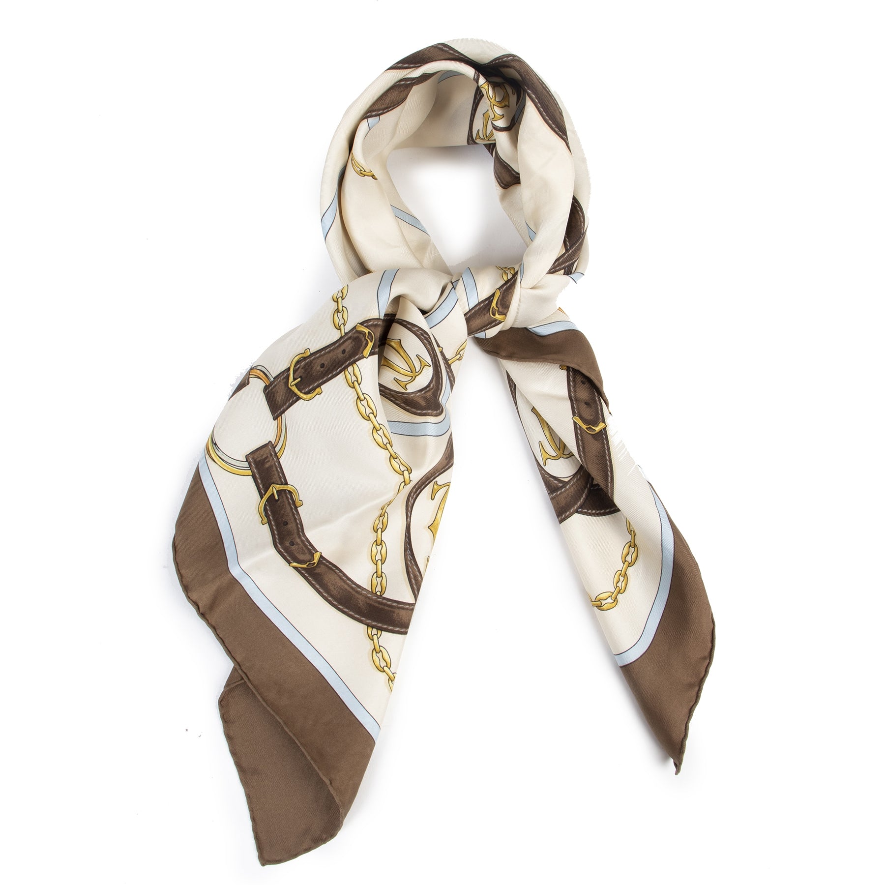 Authentic secondhand Cartier Brown Chain Belt Silk Scarf luxury vintage webshop fashion safe secure online shopping
