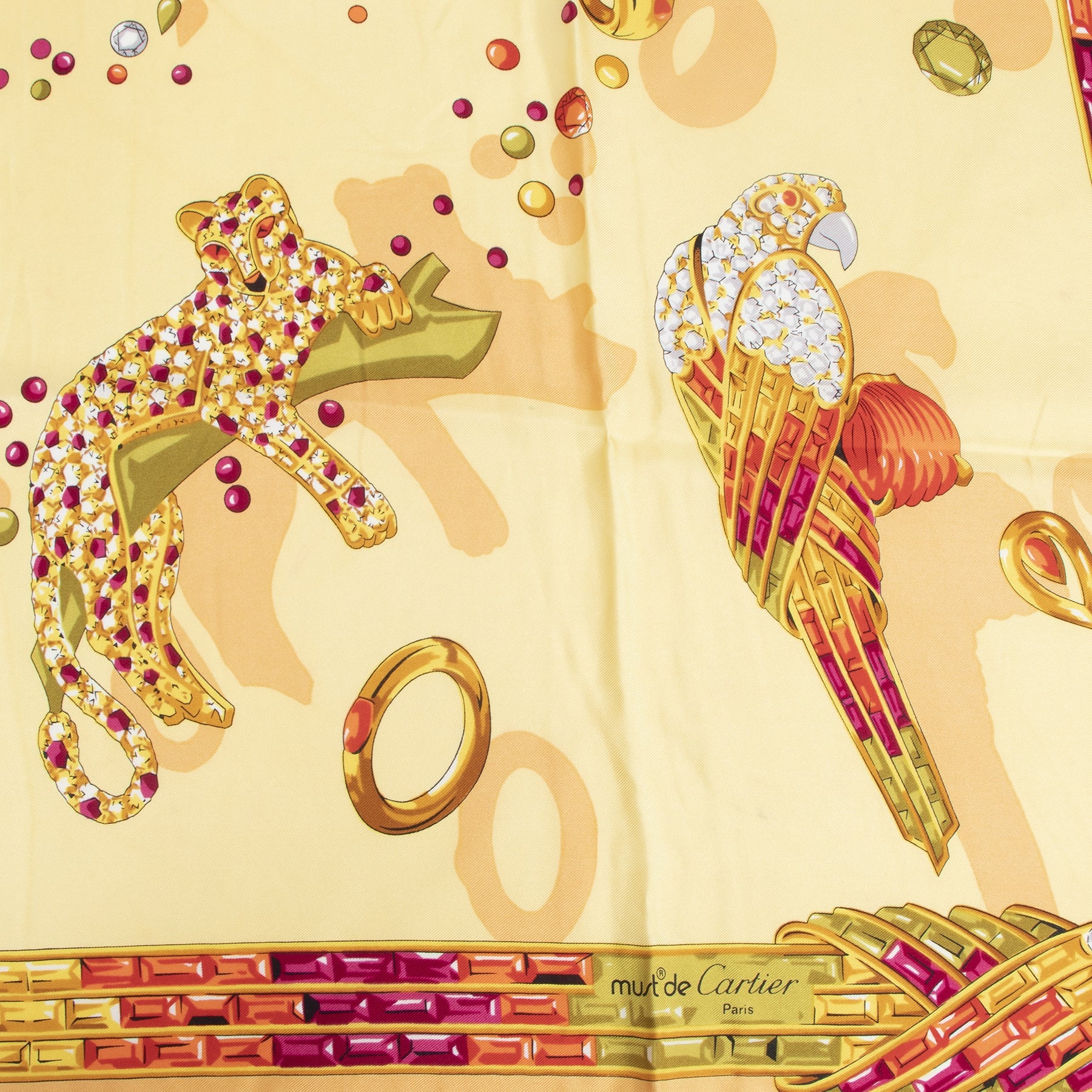 Authentic secondhand Cartier Gold Bejeweled Silk Scarf luxury vintage webshop fashion safe secure online shopping