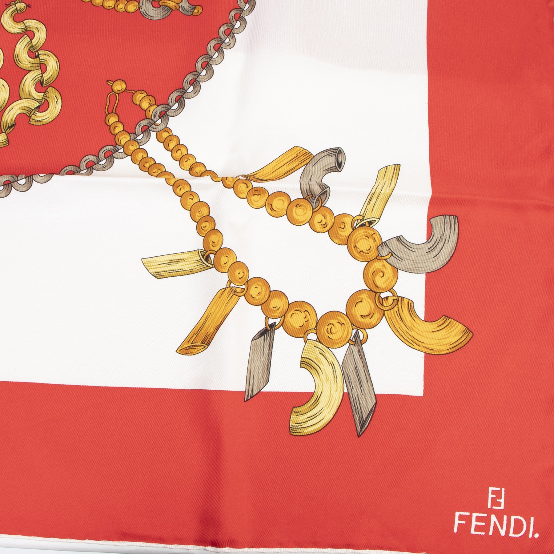Authentic secondhand Fendi Red White Silk Foulard luxury vintage webshop fashion safe secure online shopping