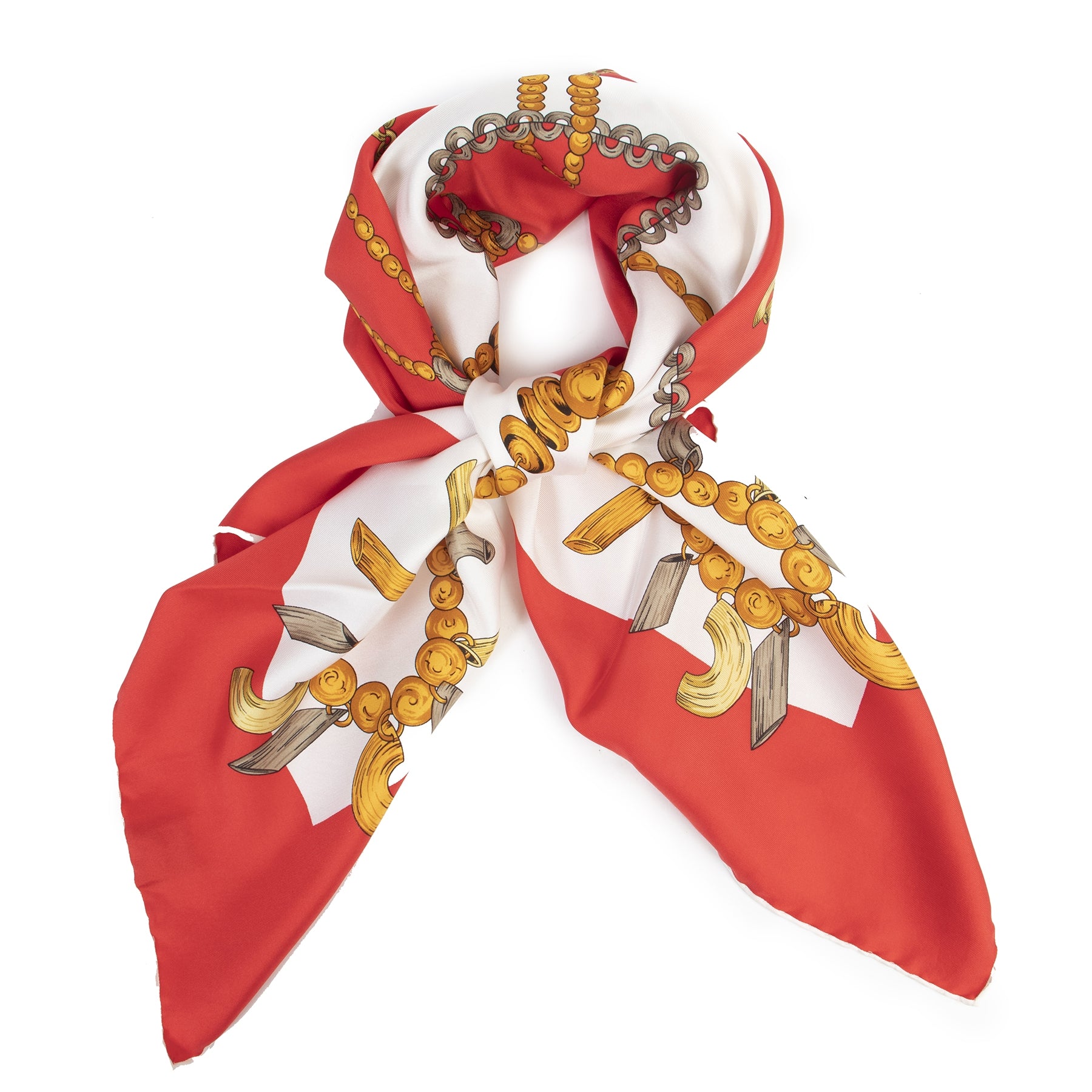 Authentic secondhand Fendi Red White Silk Foulard luxury vintage webshop fashion safe secure online shopping