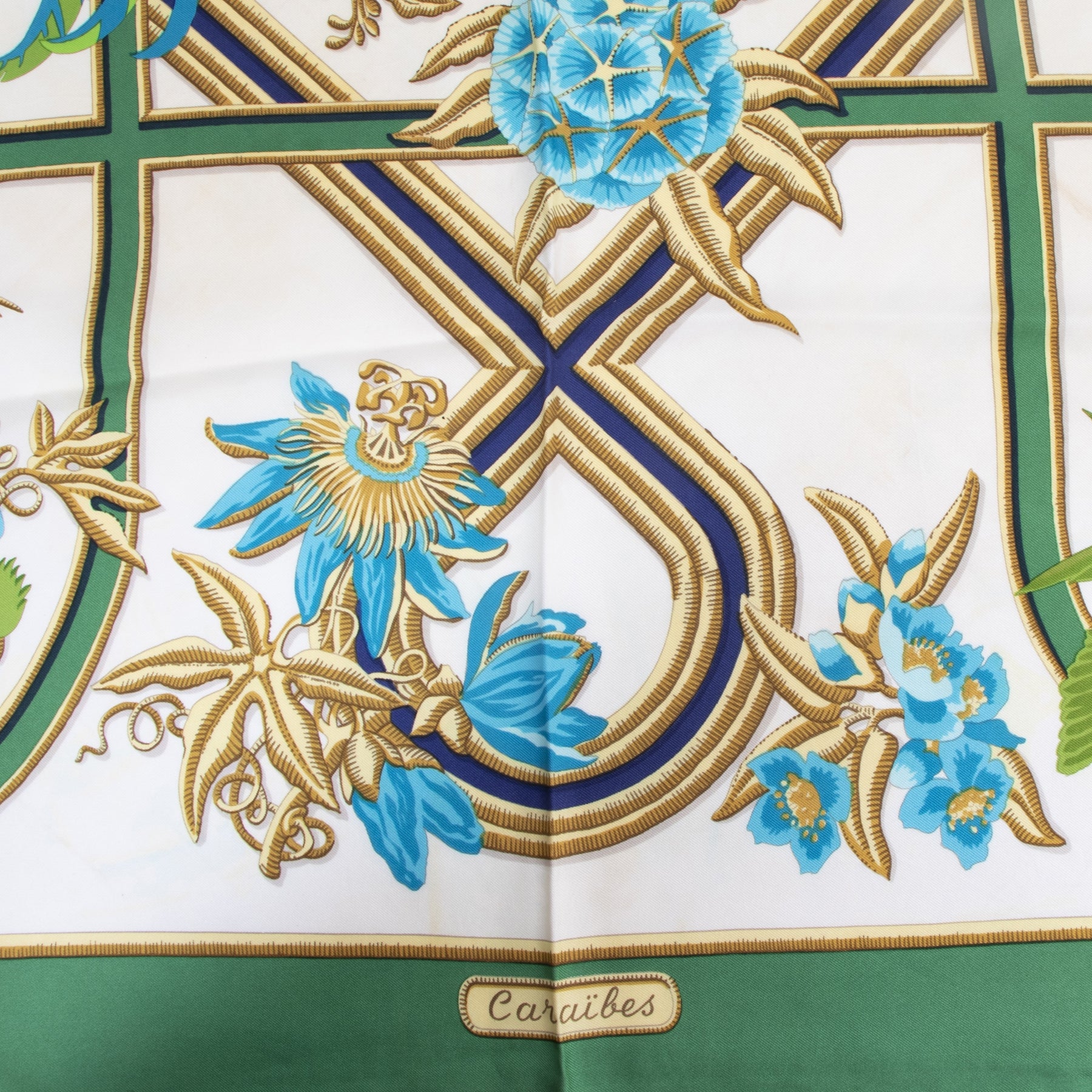 Authentieke tweedehands vintage Hermès Caraïbes Carré Scarf koop online webshop LabelLOV