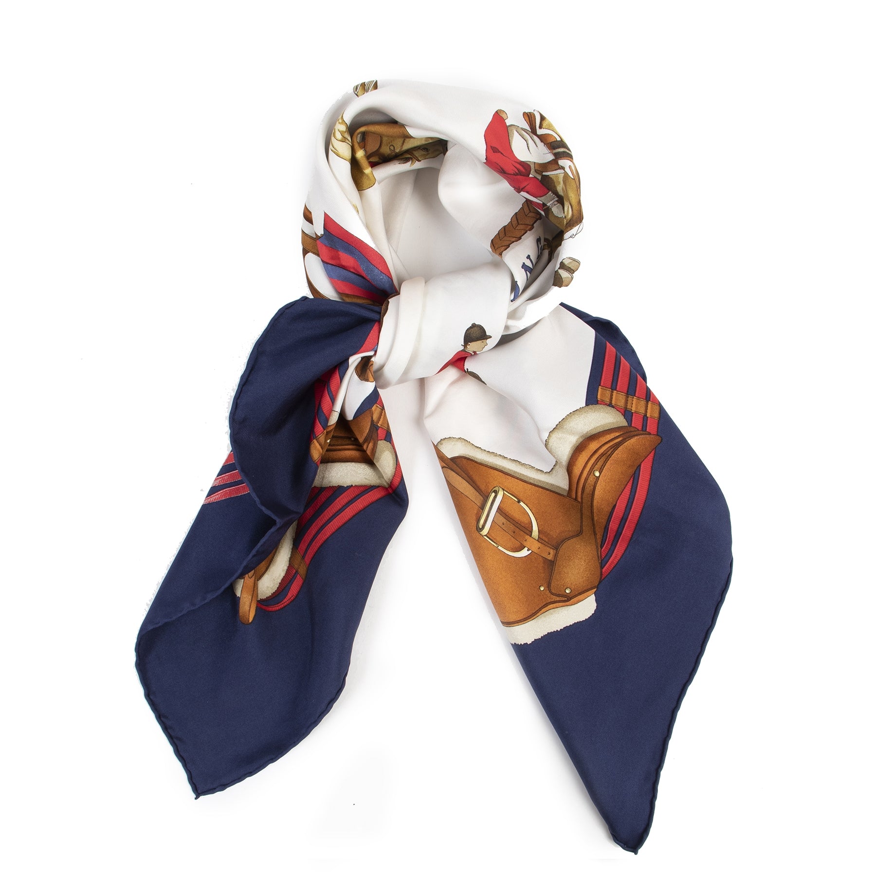 Authentic second-hand vintage Hermès Navy Jumping Carré Scarf buy online webshop LabelLOV