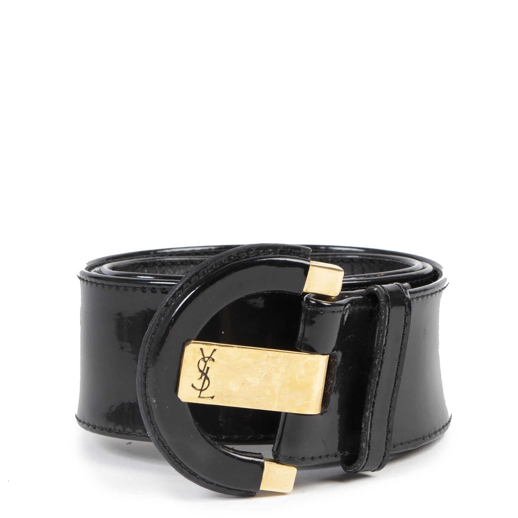 Yves Saint Laurent Black Patent Leather Belt - Size 75 – Labellov