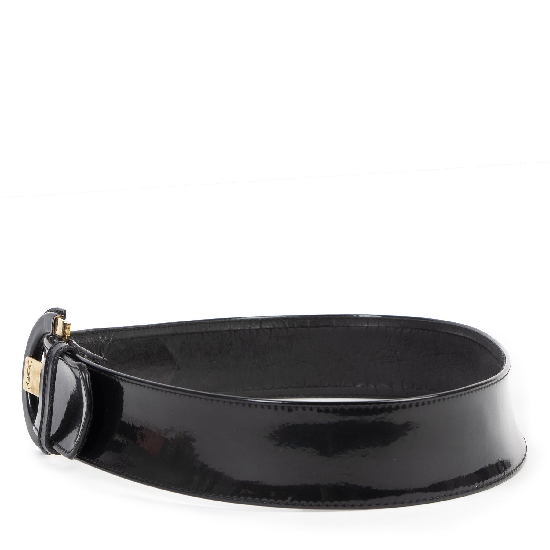 Yves Saint Laurent Black Patent Leather Belt - Size 75 – Labellov