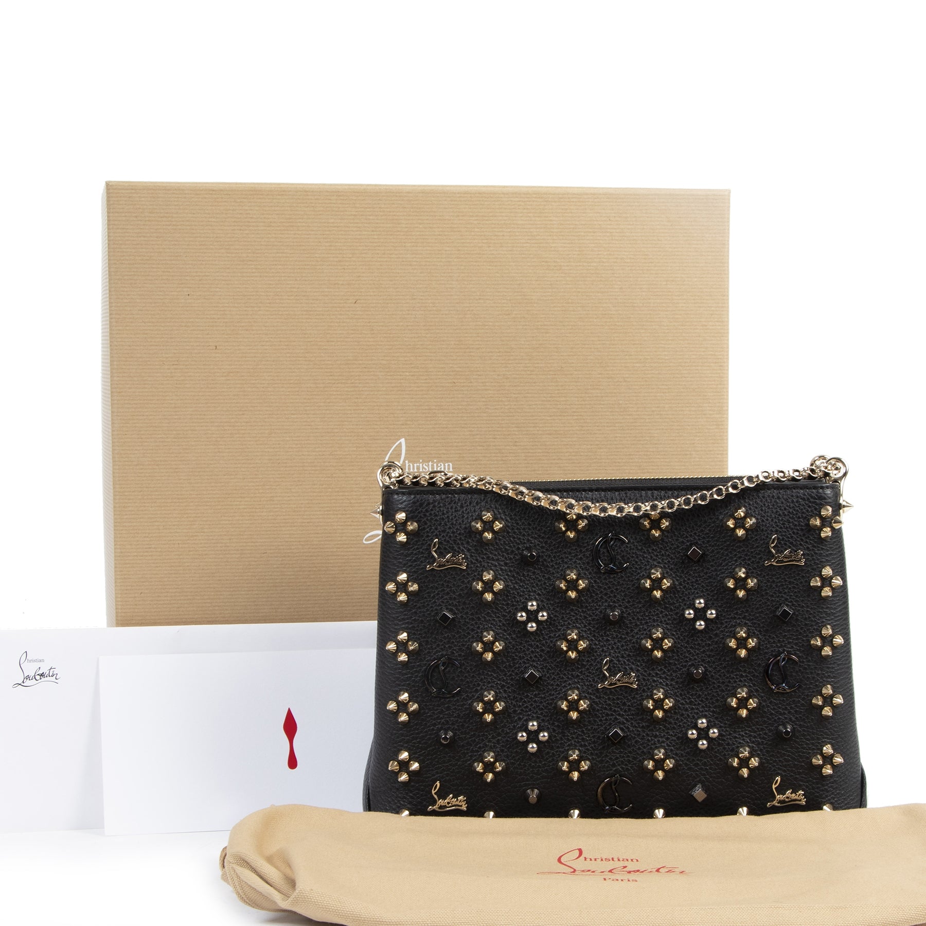 Authentic secondhand Christian Louboutin Triloubi Triple-Gusset Spiked Large Shoulder Bagdesigner bags luxury vintage webshop fashion safe secure online shopping