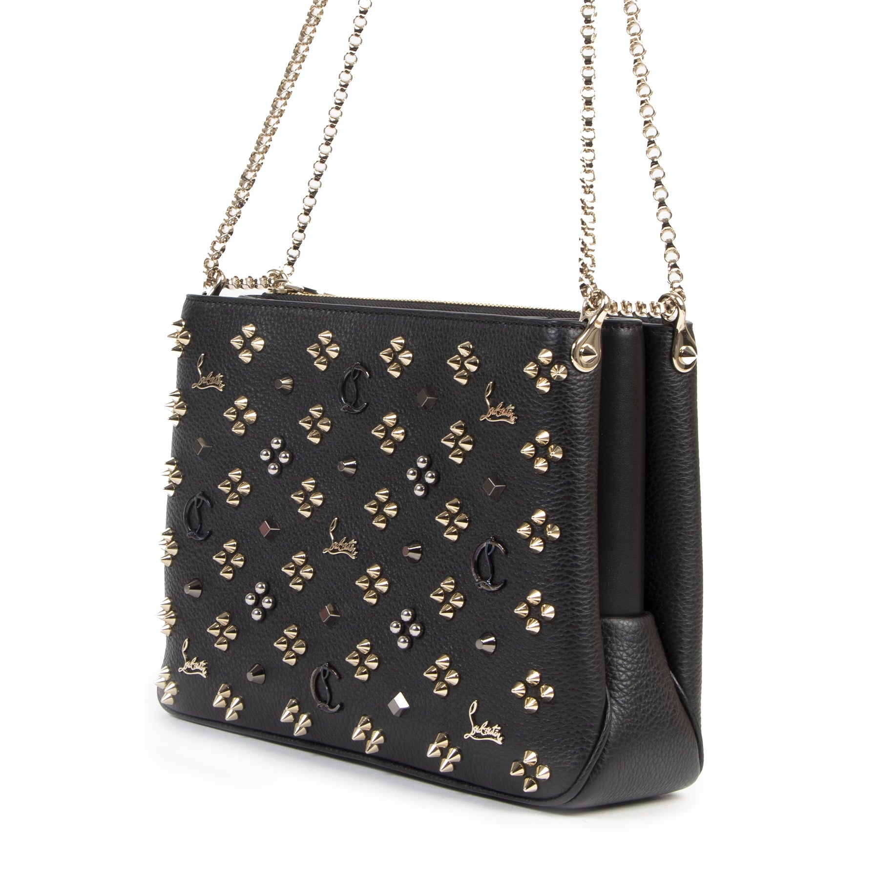 Authentic secondhand Christian Louboutin Triloubi Triple-Gusset Spiked Large Shoulder Bagdesigner bags luxury vintage webshop fashion safe secure online shopping