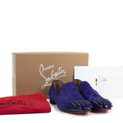 acheter en ligne seconde main Christian Louboutin Spooky Velours Blue Spikes Men Slip-on Loafers - Size 43,5