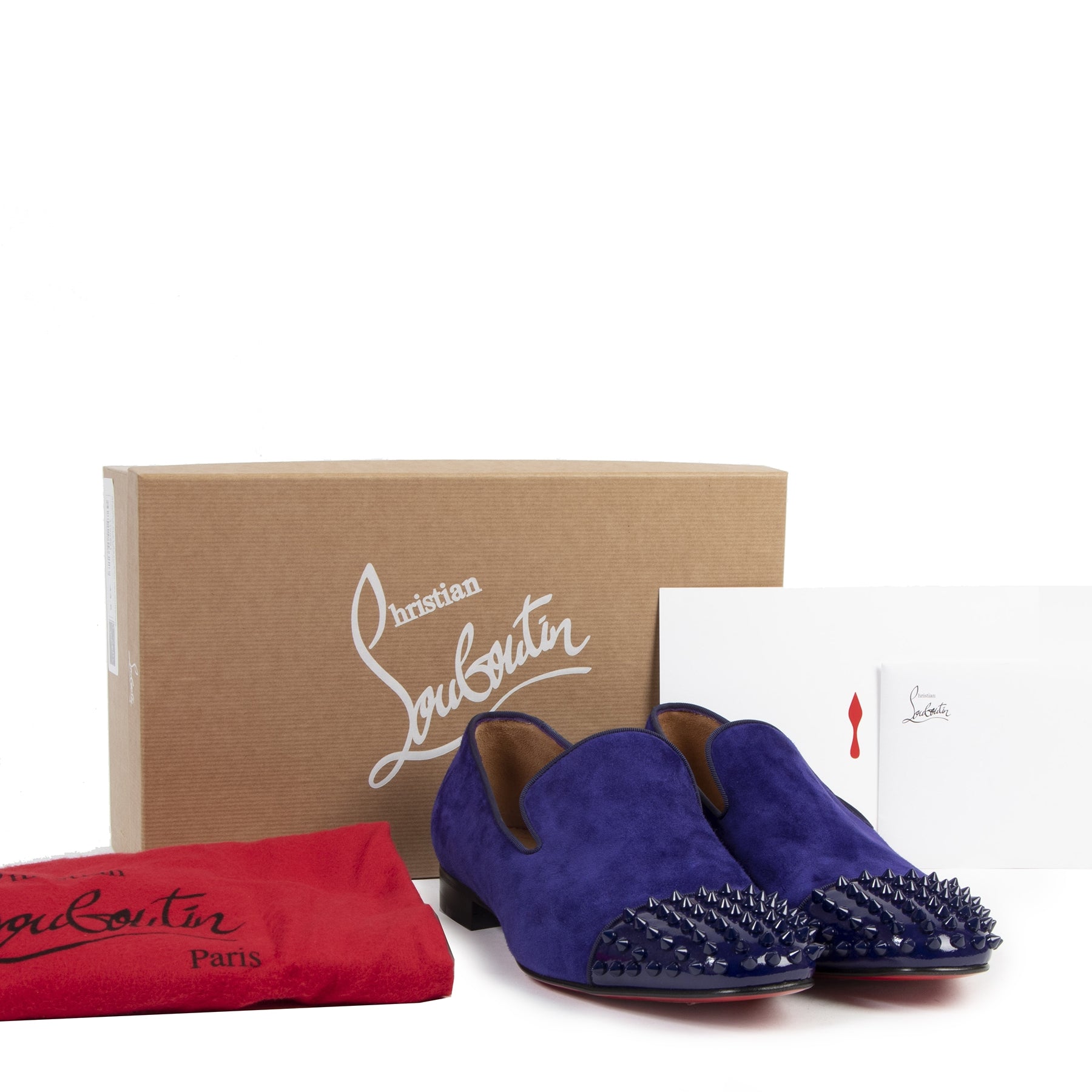 acheter en ligne seconde main Christian Louboutin Spooky Velours Blue Spikes Men Slip-on Loafers - Size 43,5
