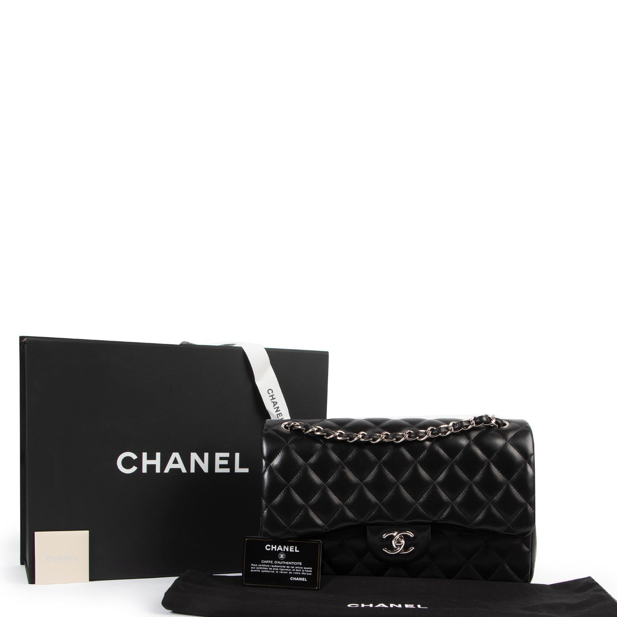 shop safe online Chanel Black Jumbo Lambskin Double Classic Flap Bag