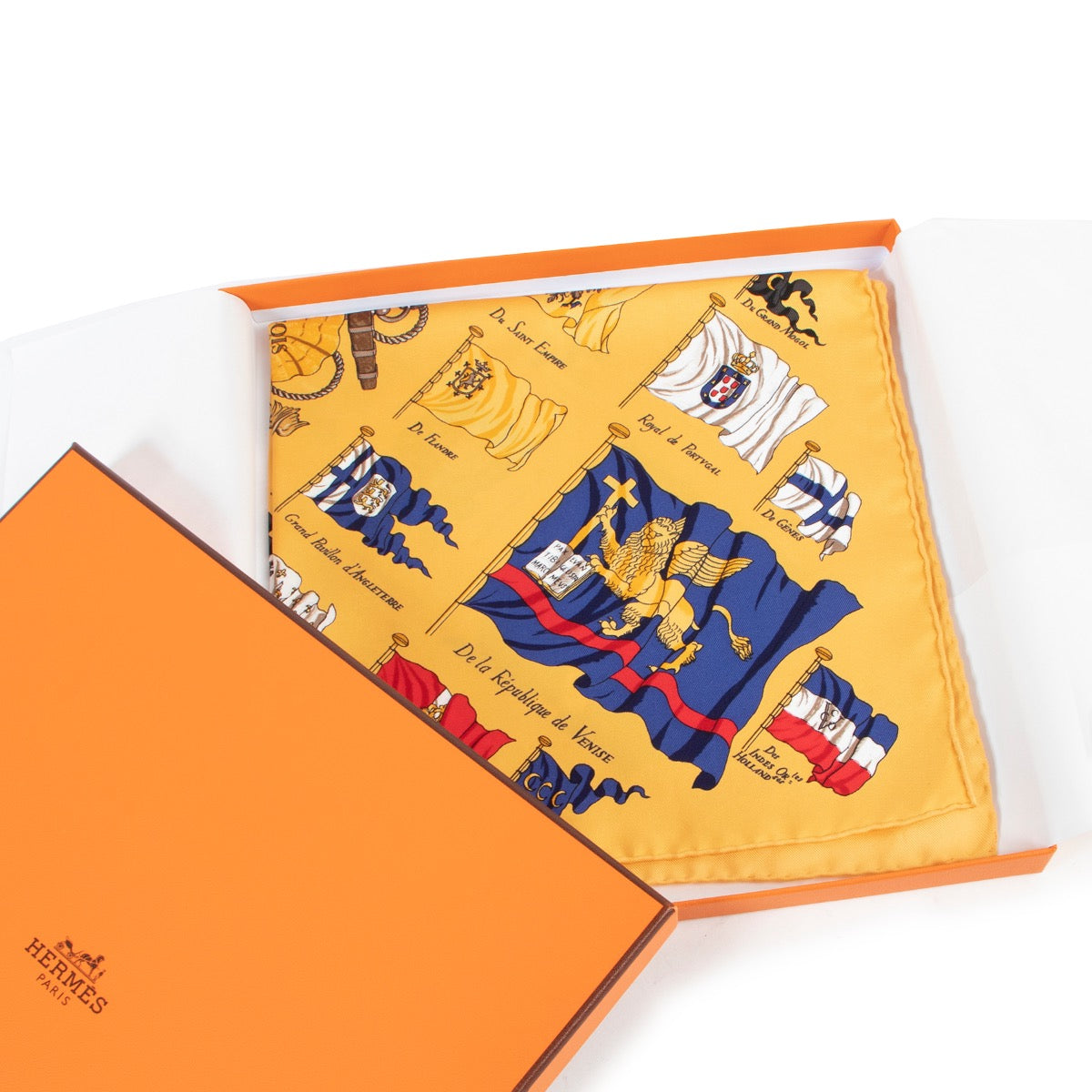 Shop safe online 100% authentic second hand Hermès Yellow Pavois Scarf at labellov in Antwerp.