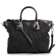 Authentic secondhand Prada Tessuto Black Nylon Leather Top Handle Satchel Bag luxury vintage webshop fashion safe secure online shopping