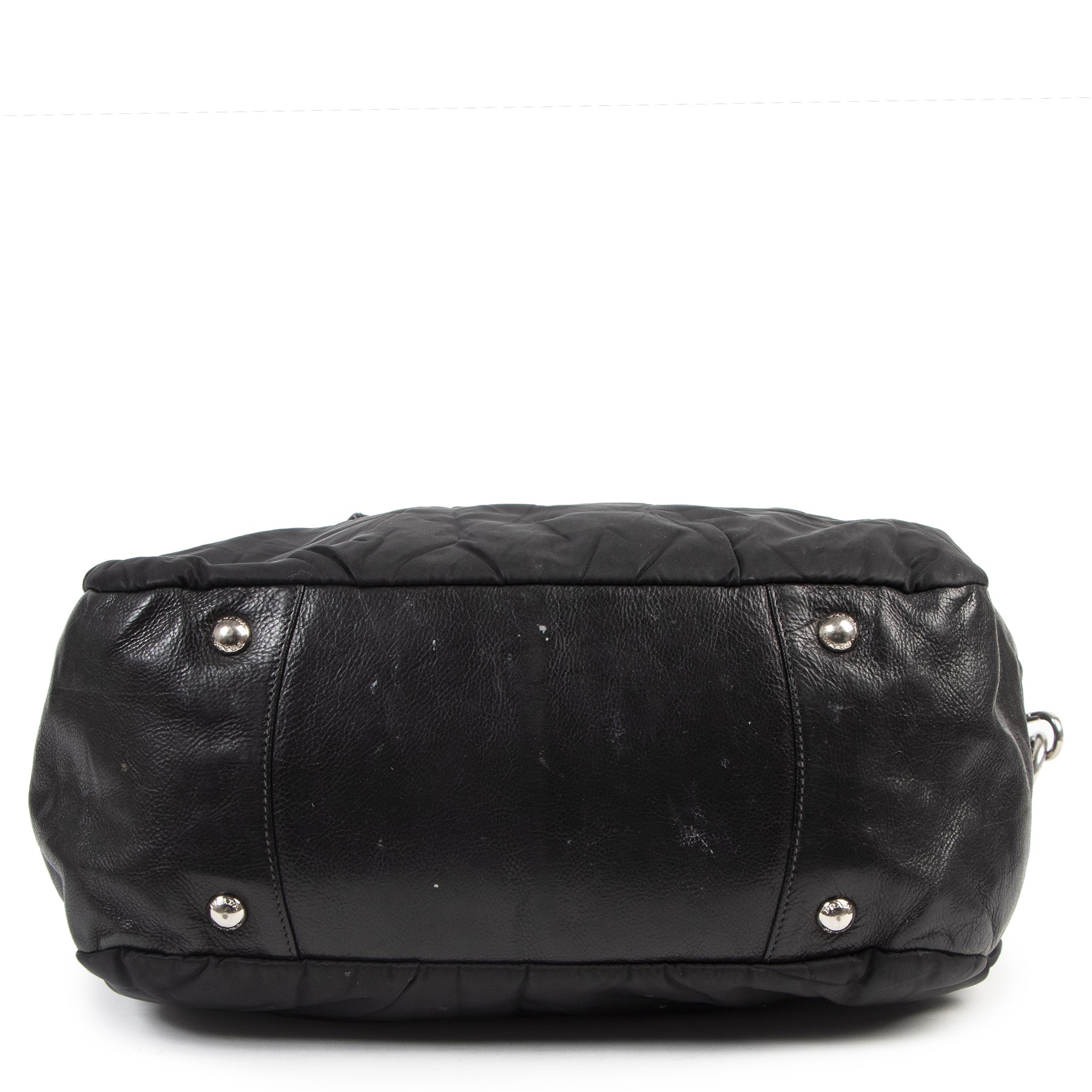 Authentic secondhand Prada Tessuto Black Nylon Leather Top Handle Satchel Bag luxury vintage webshop fashion safe secure online shopping