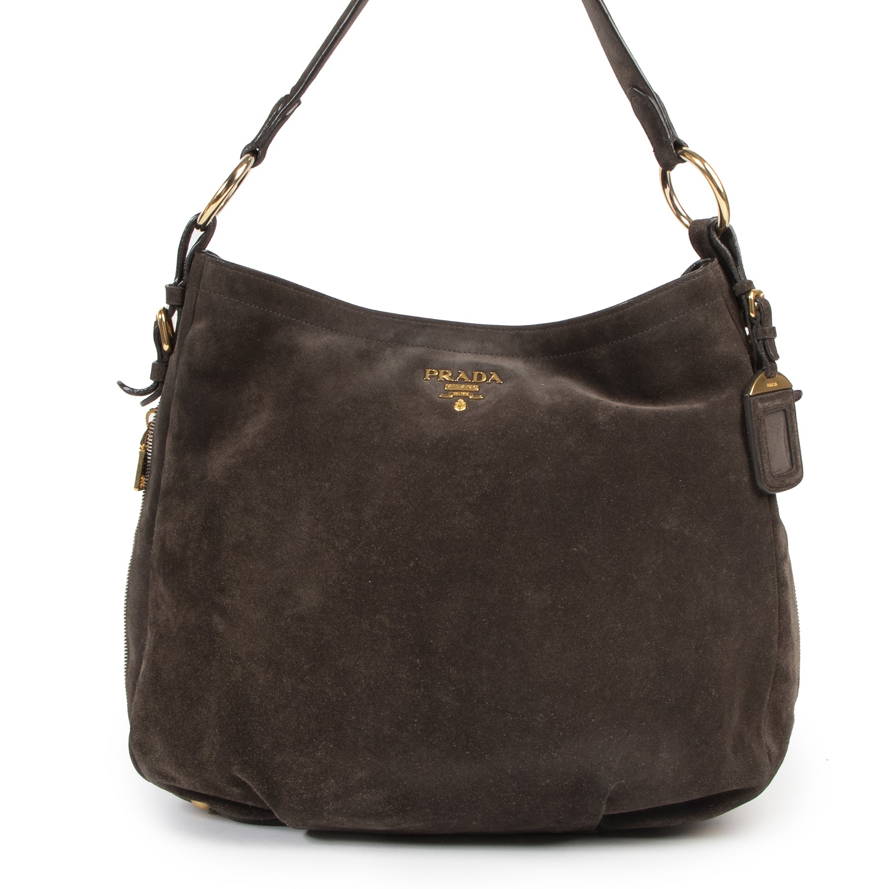 Prada Brown Suede Hobo Bag for the best price at Labellov secondhand luxury