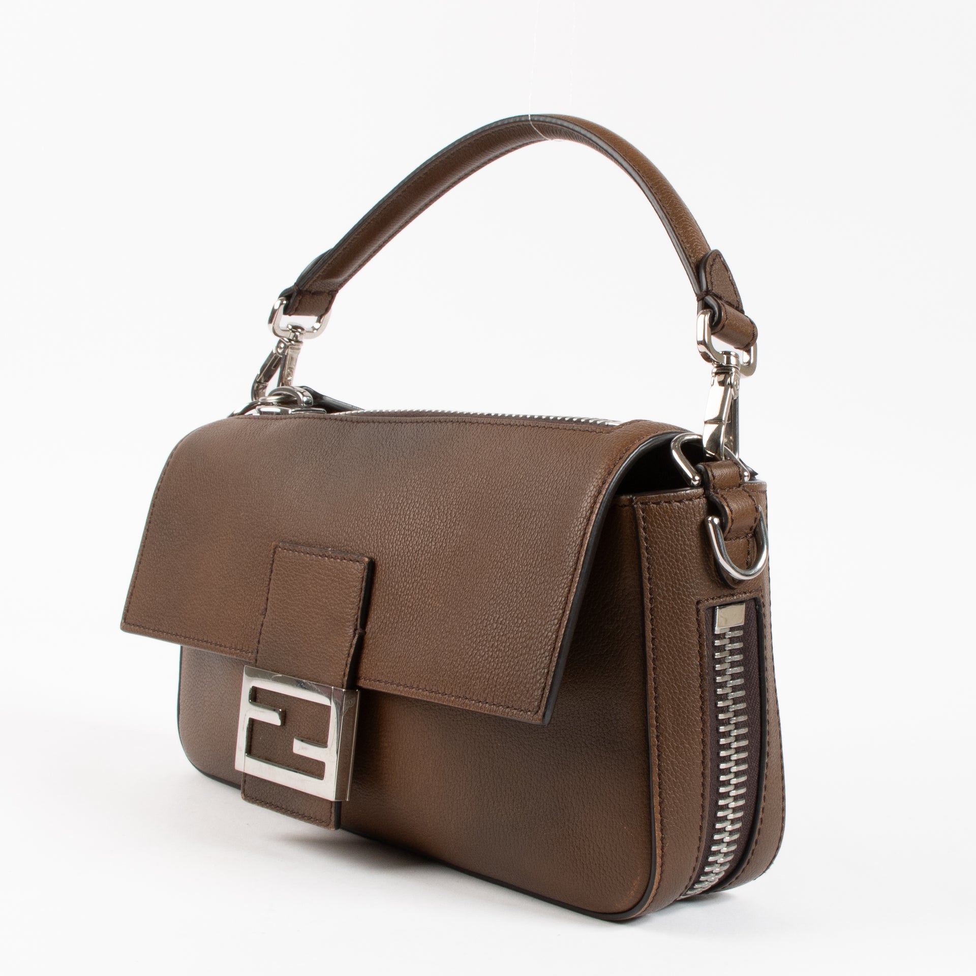 The Fendi Brown Leather Zipped Baguette Bag on Labellov.com !