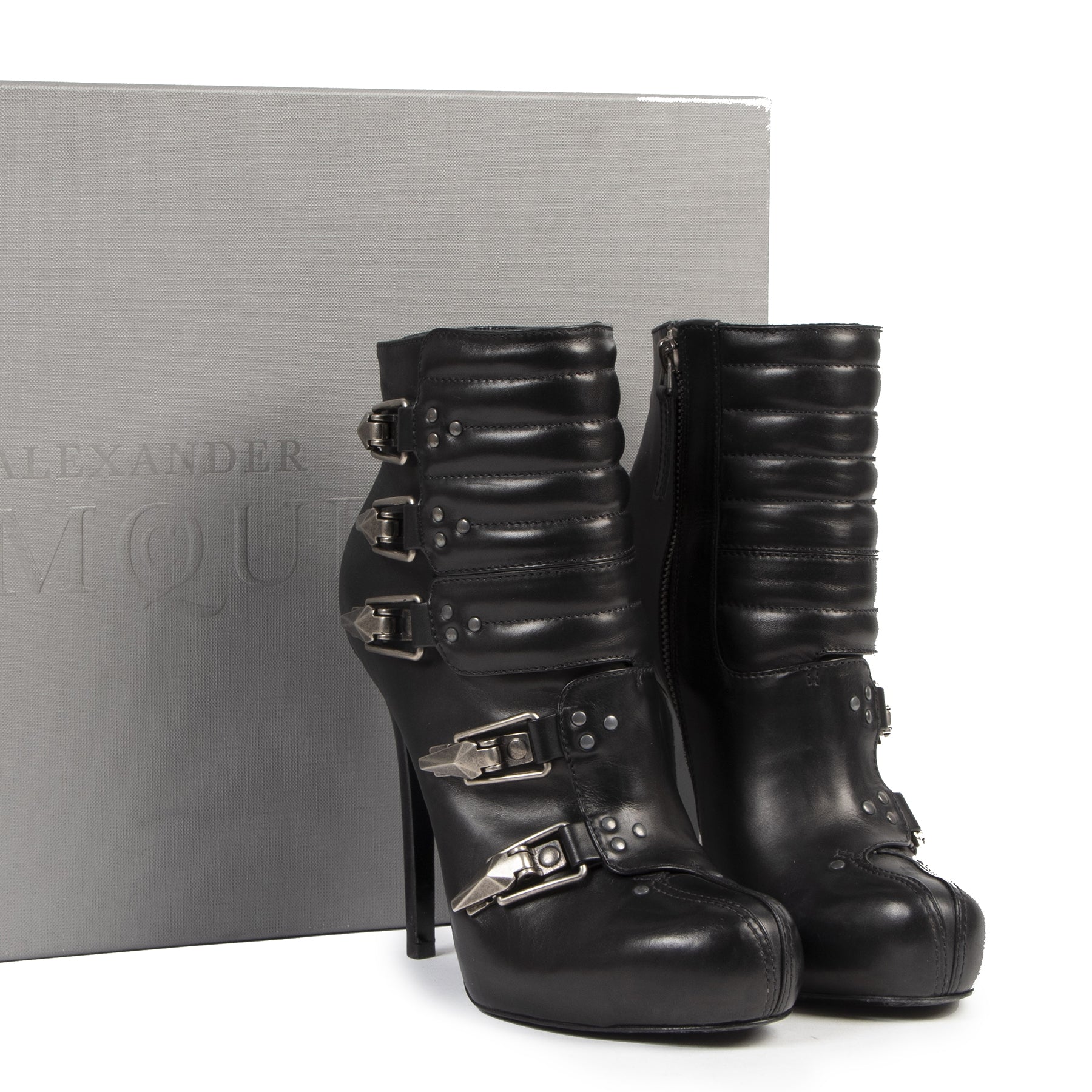 Authentique seconde-main vintage Alexander McQueen Buckled Leather Ankle Boots - Size 38 achète en ligne webshop LabelLOV
