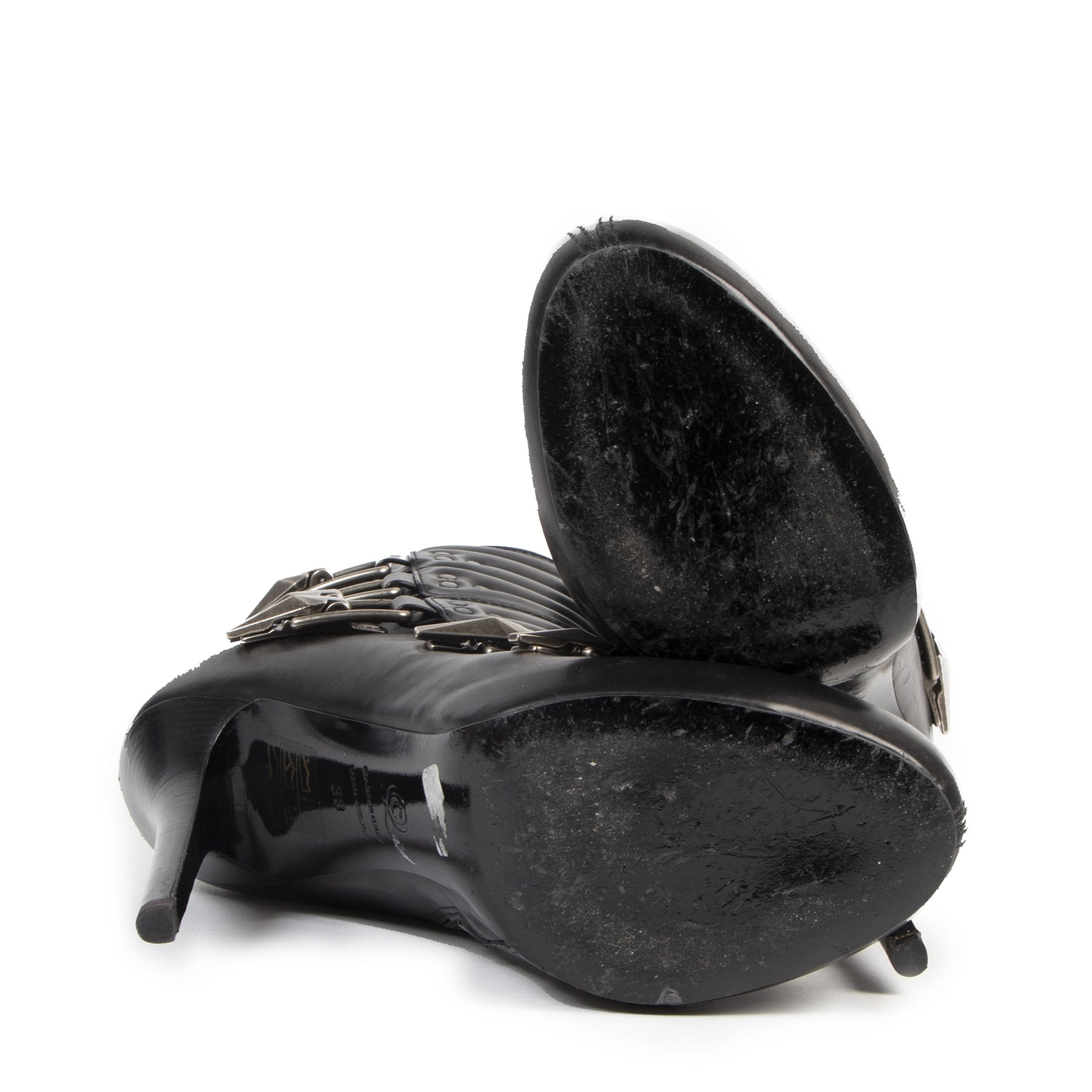 Authentieke tweedehands vintage Alexander McQueen Buckled Leather Ankle Boots - Size 38 koop online webshop LabelLOV