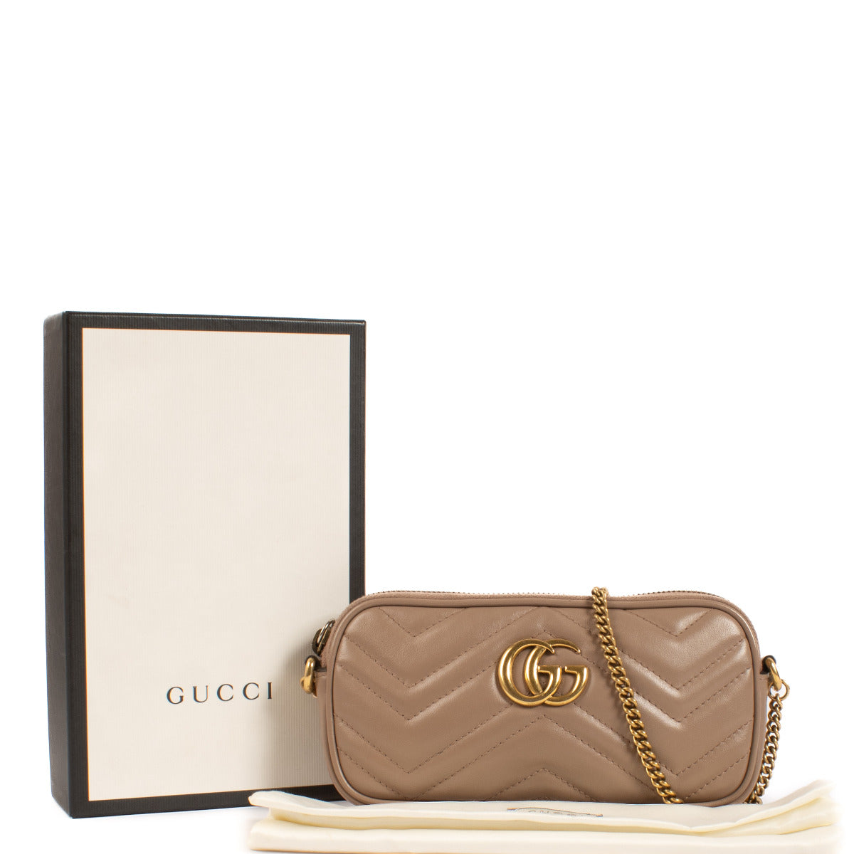 Gucci Nude Calfskin Matelasse Mini GG Marmont Crossbody Bag